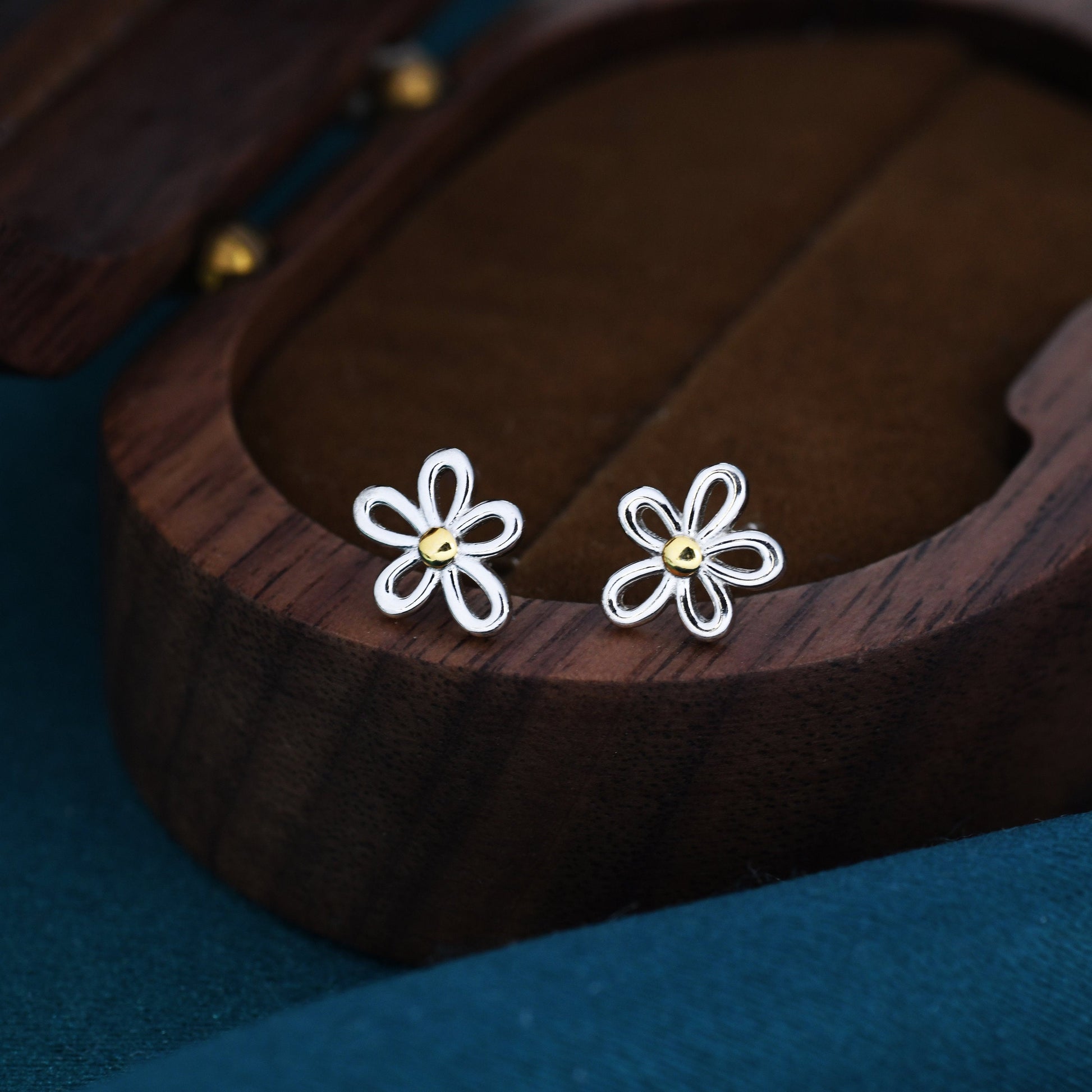 Sterling Silver Dainty Forget-me-not Flower Stud Earrings and Necklace Set, Gift Set with One Gift Box Packing