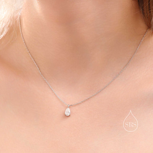 0.8 Carat Moissanite Solitaire Pear Cut Pendant Necklace  in Sterling Silver, 5*7mm Moissanite Diamond Droplet Necklace,  Genuine Moissanite