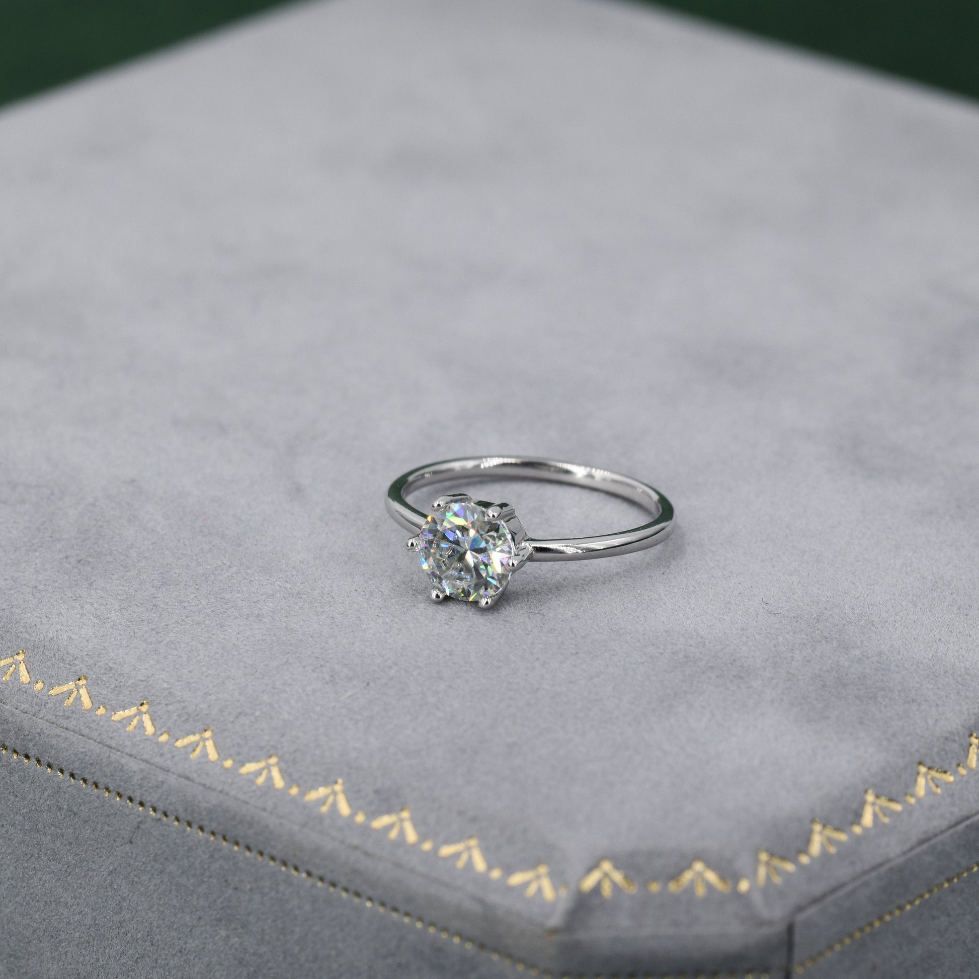 1 Carat Moissanite Diamond Classic Single Stone Engagement Ring in Sterling Silver, Genuine Moissanite Diamond Six Prong Ring, US 5-8