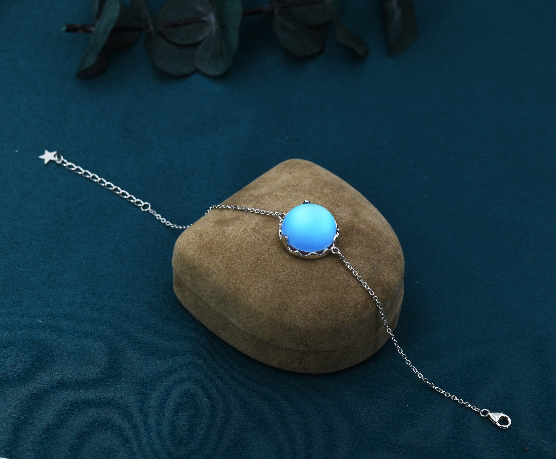 Aurora Glass Crystal Bracelet in Sterling Silver, Northern Lights Bracelet with Blue Flash Simulated Moonstone