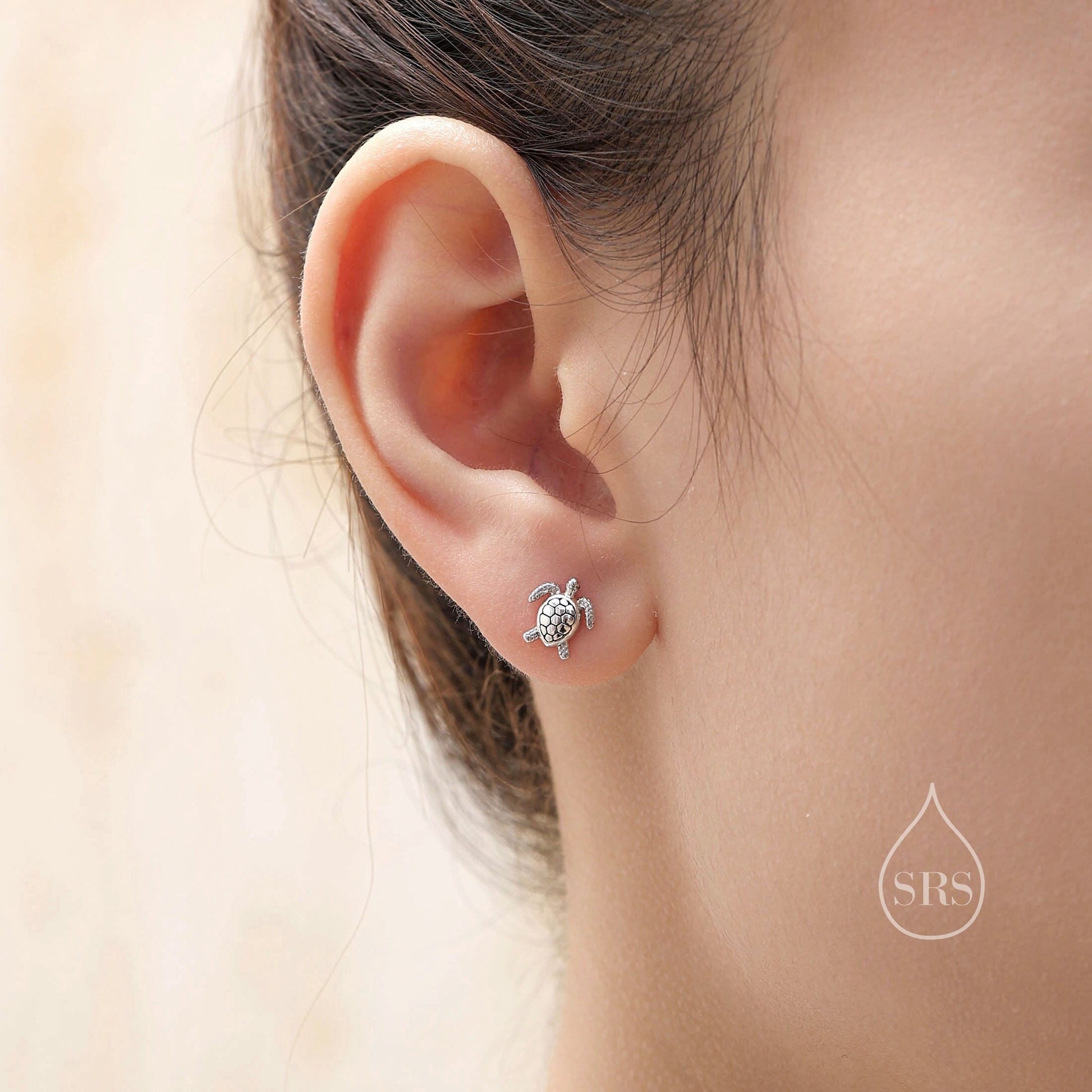 Sterling Silver Sea Turtle Stud Earrings and Necklace Set, Silver or Gold or Rose Gold, Ocean Jewellery, Gift set with one Gift Box Packing