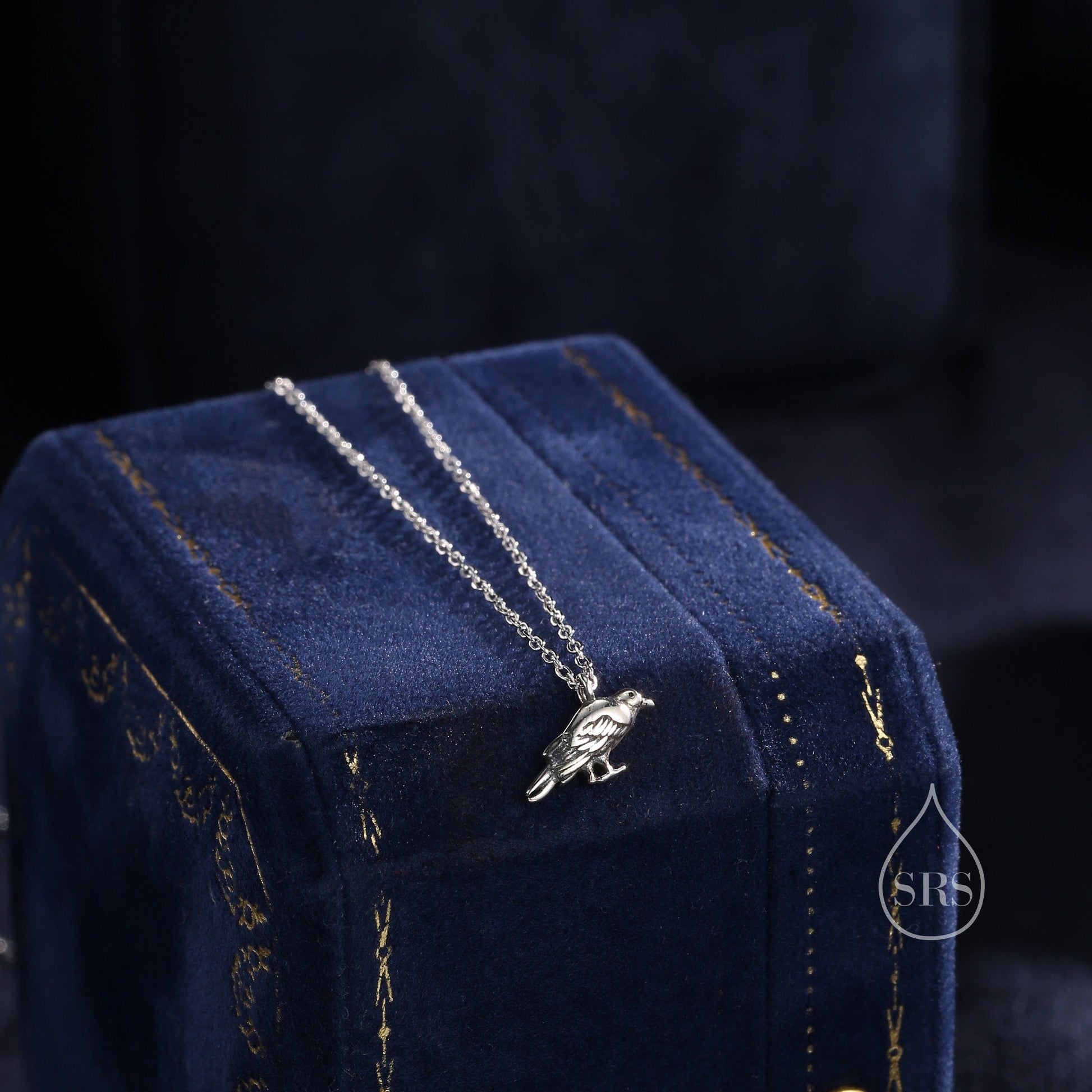 Crow Bird Pendant Necklace in Sterling Silver, Crow Bird Necklace, Raven Silver Bird Necklace