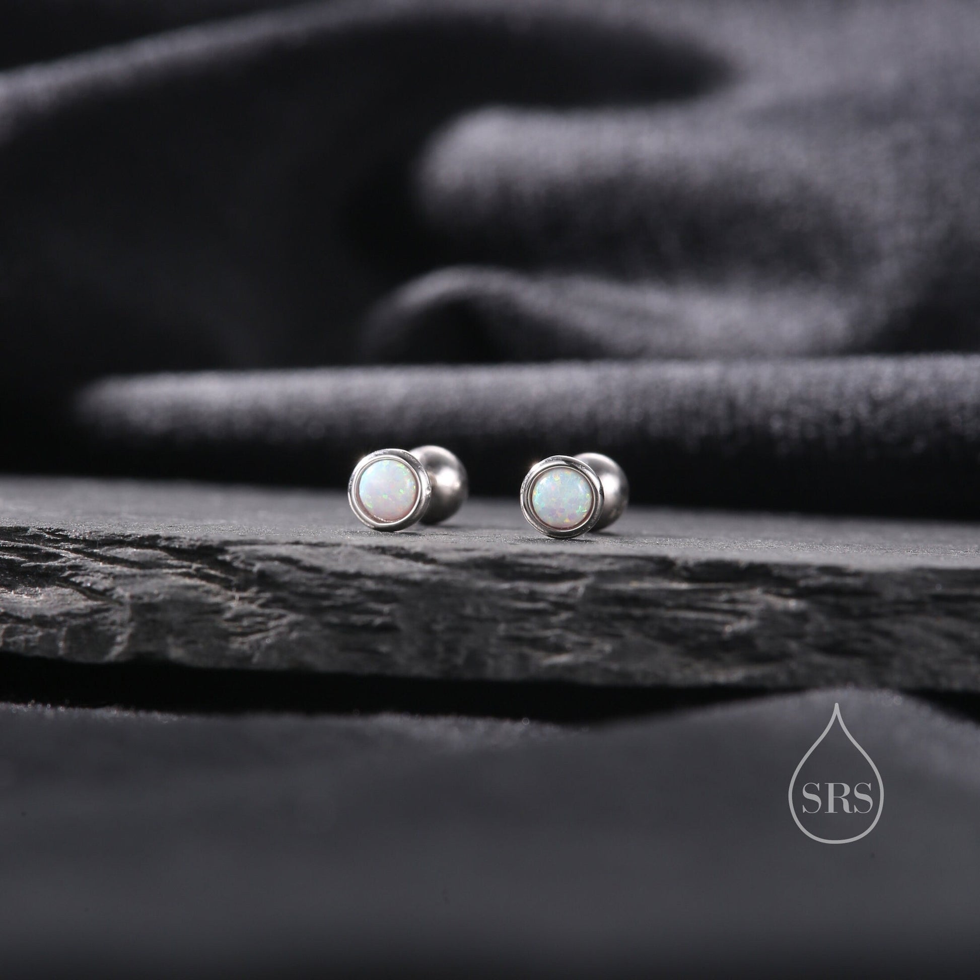 Tiny 3mm White Opal Internally Threaded Flat Back/ Screw Back Earrings in Sterling Silver, Small Opal Stud, White Opal Screw Back Earrings