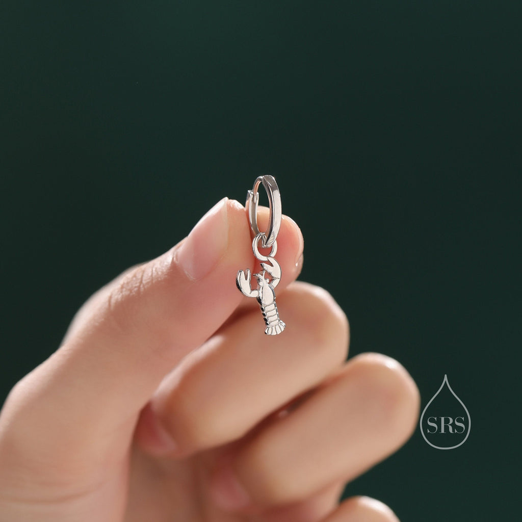 Mismatched Crab and Lobster Huggie Hoop Earrings in Sterling Silver, Silver or Gold or Rose Gold, Asymmetric Lobster and Crab Hoop Earrings