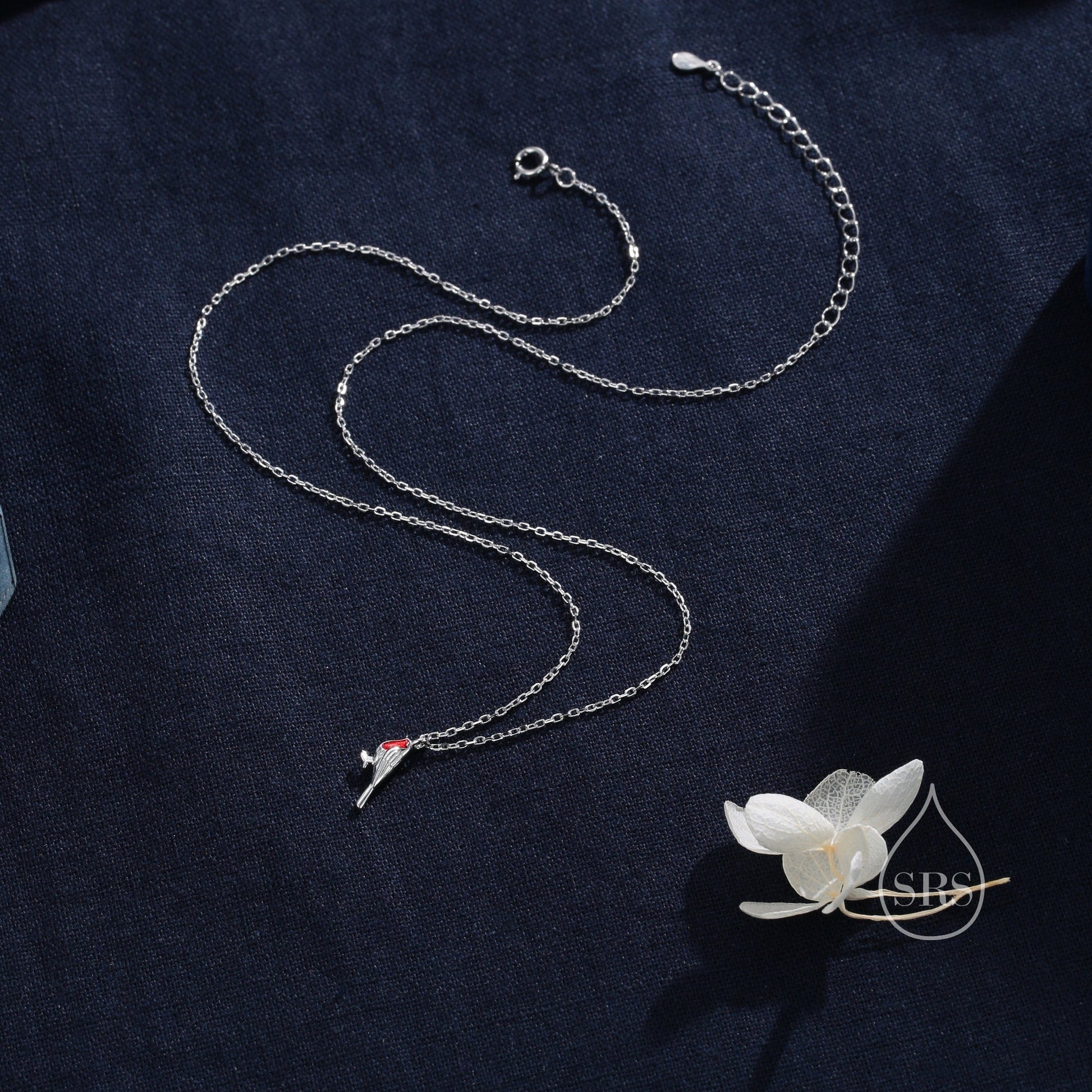 Extra Tiny Robin Bird Pendant Necklace in Sterling Silver with Enamel, Silver Robin Pendant, Nature Inspired Jewellery, Bird Necklace