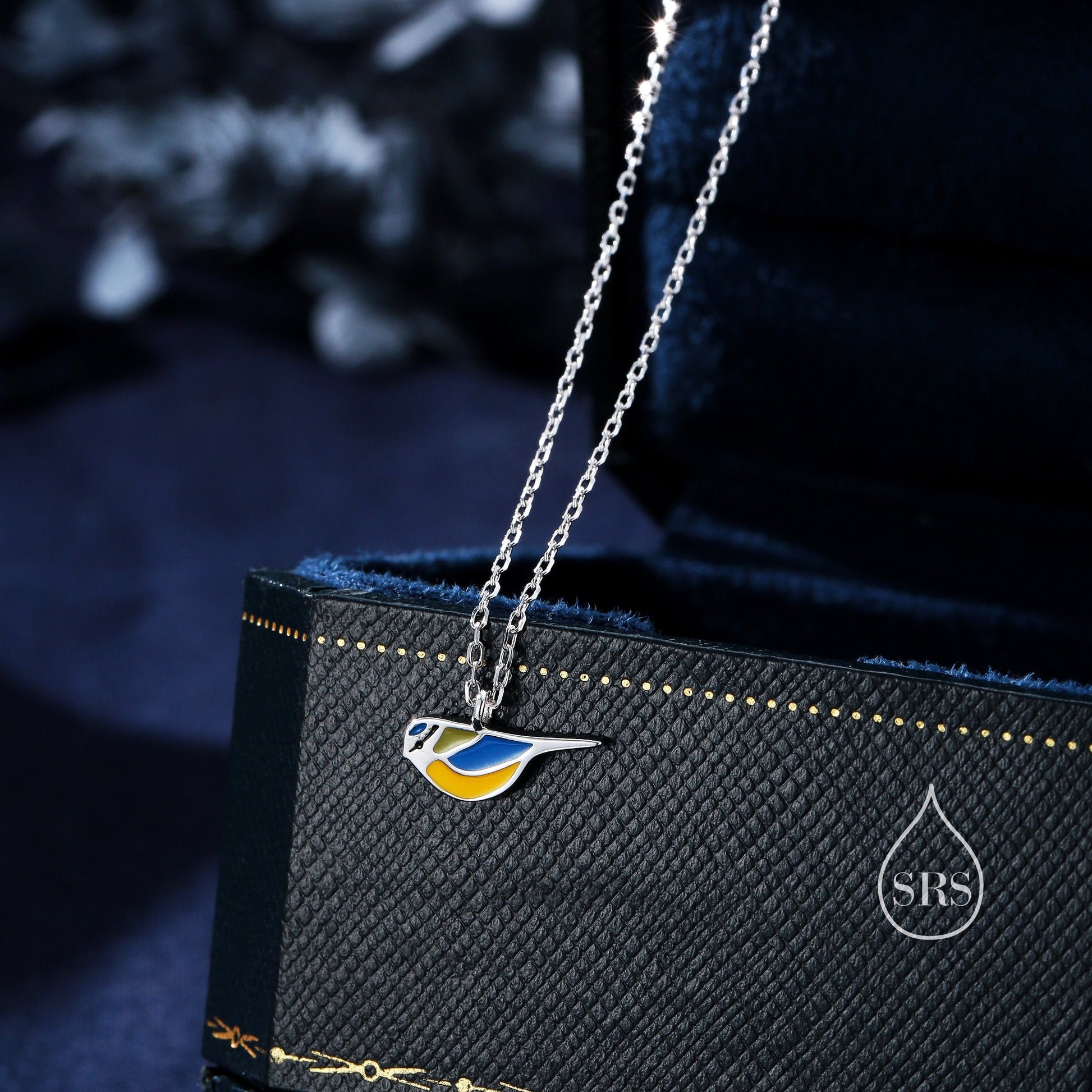 Tiny Little Blue Tit Bird Pendant Necklace in Sterling Silver, Silver Blue Tit Bird Necklace, Silver Bird Necklace, Enamel Bird Necklace