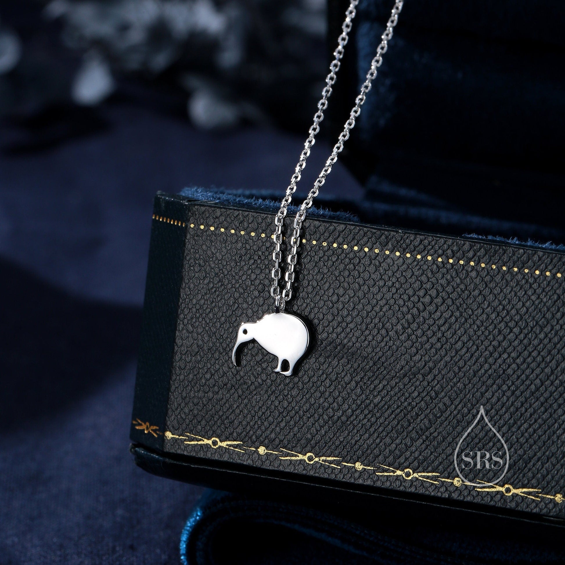 Cute Little Kiwi Bird Pendant Necklace in Sterling Silver, Silver or Gold, Kiwi Bird Necklace in Silver