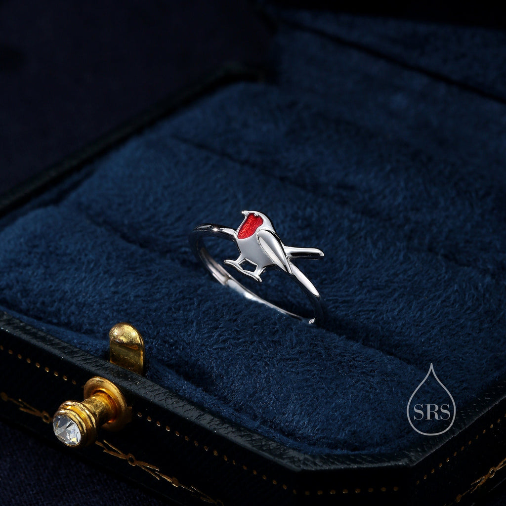 Sterling Silver Robin Bird Ring, Adjustable Size, Cute Robin Jewellery, Dainty and Delicate, Robin Ring