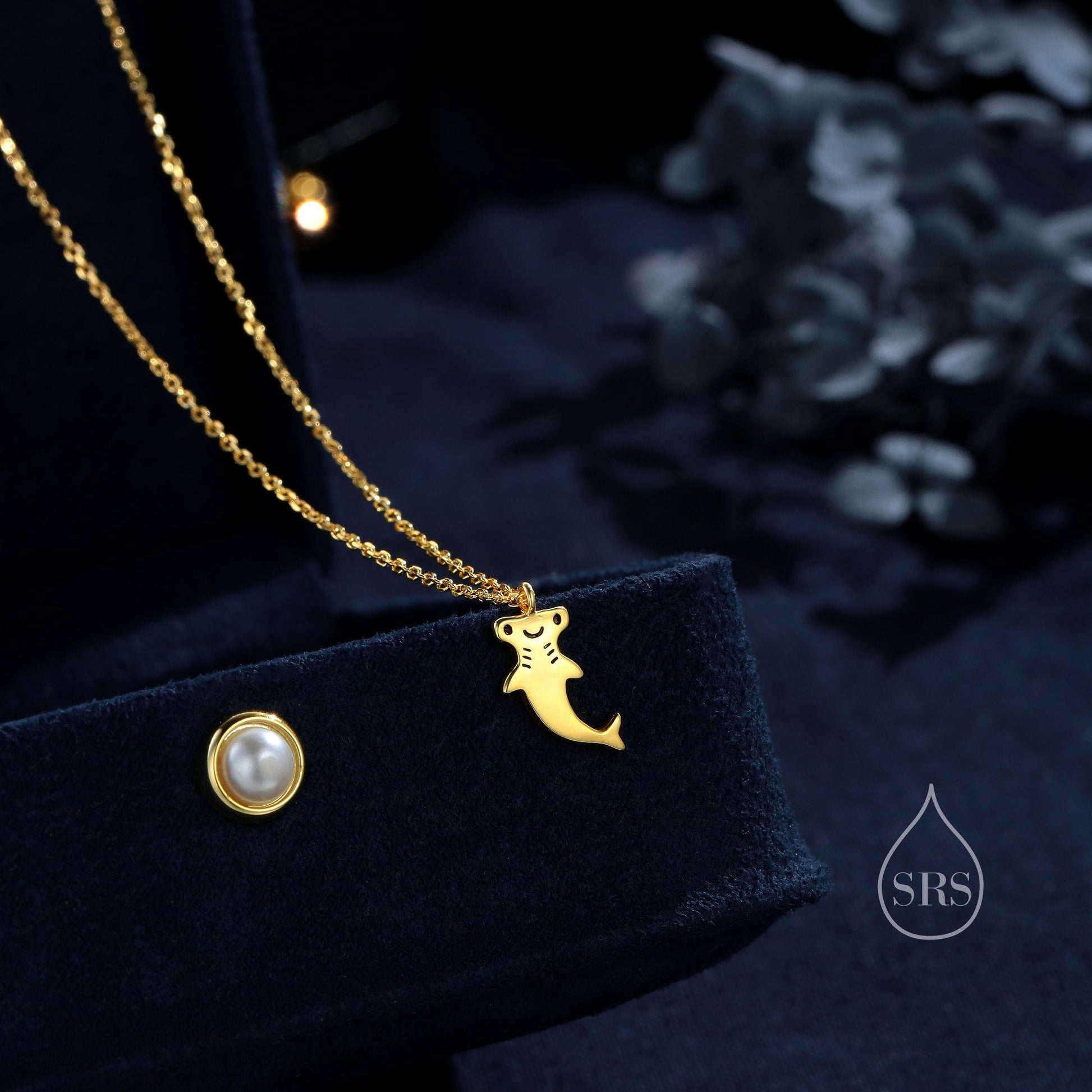 Tiny Smiling Hammerhead Shark Pendant Necklace in Sterling Silver, Silver or gold, Shark Necklace, Shark Fish Necklace, Cute Fish Necklace