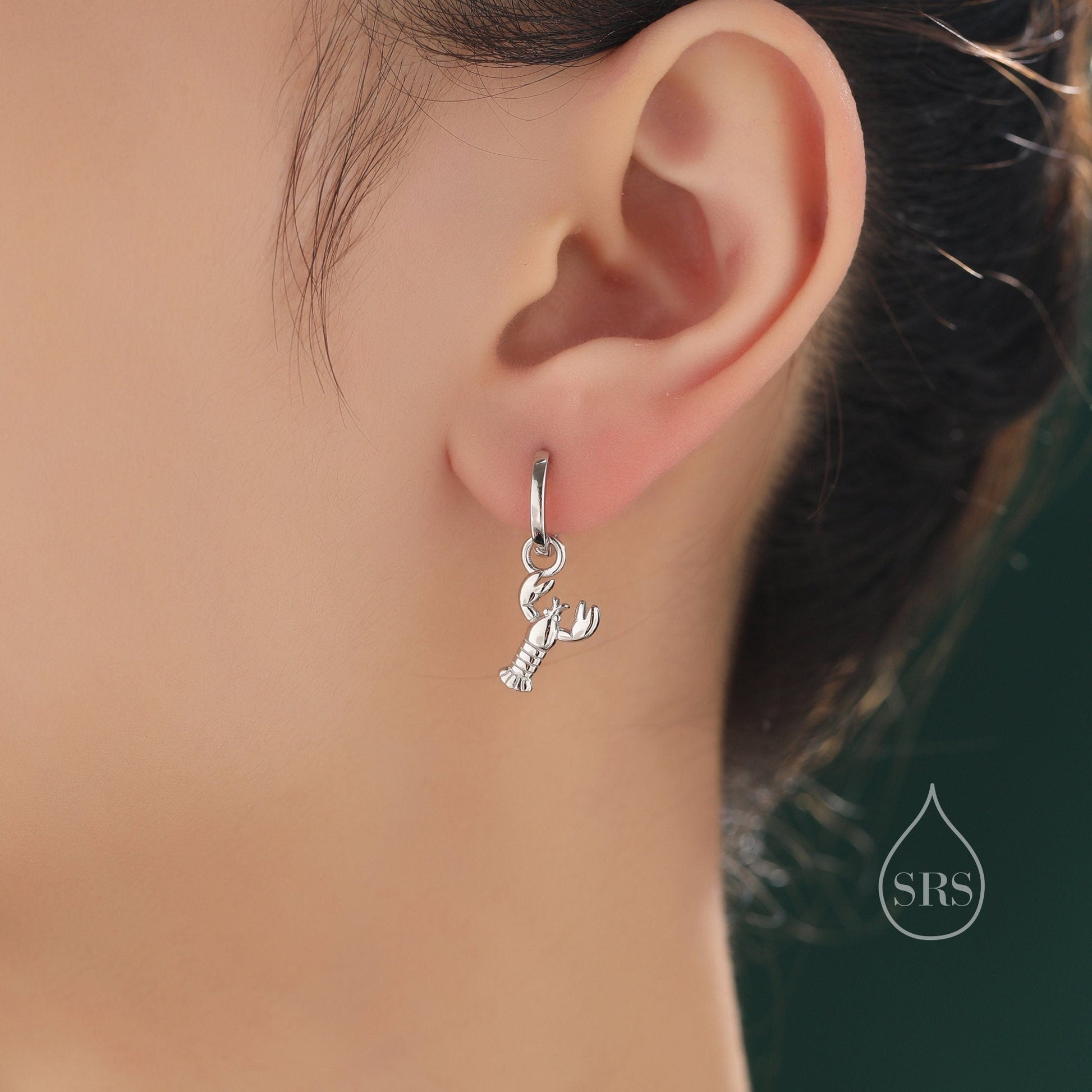 Mismatched Crab and Lobster Huggie Hoop Earrings in Sterling Silver, Silver or Gold or Rose Gold, Asymmetric Lobster and Crab Hoop Earrings