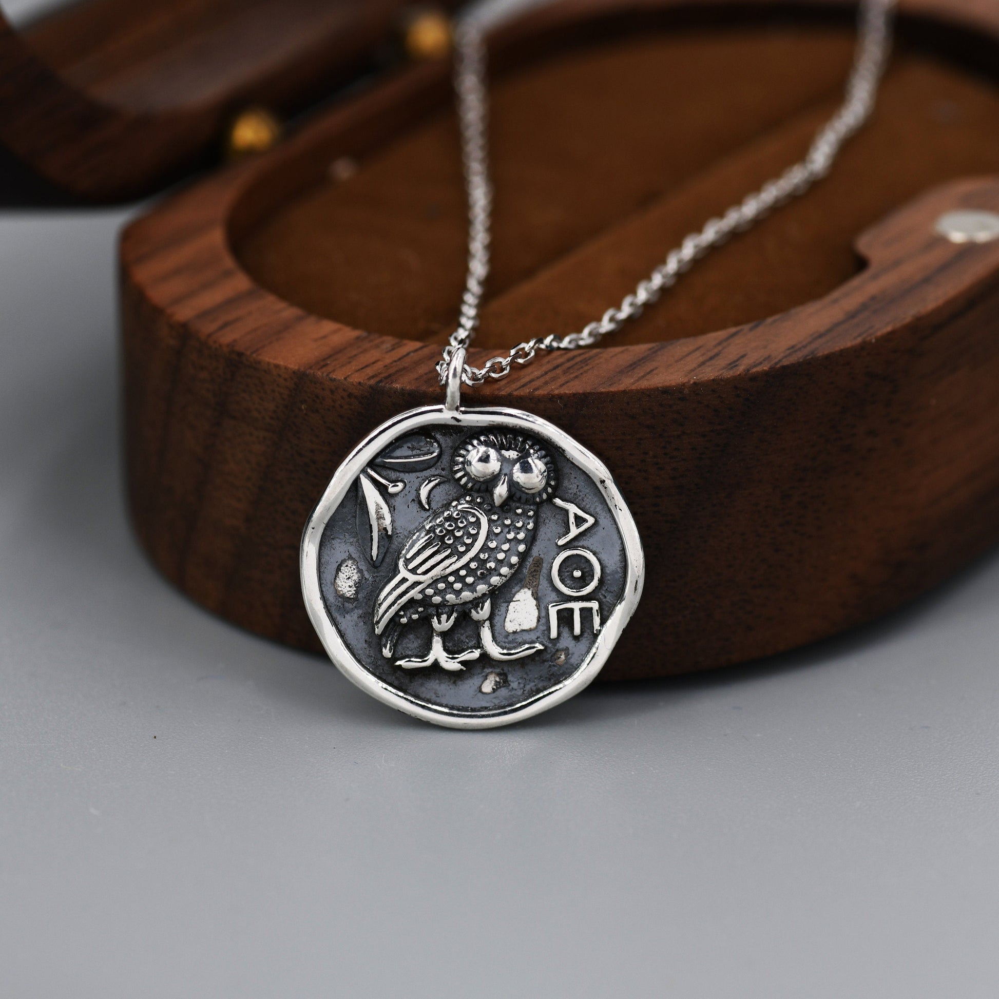 Sterling Silver Oxidised Greek Coin Pendant Necklace - Owl Coin Necklace, Owl of Athena Coin Necklace in Silver, Ancient Greek Coin Inspired .Bird necklace