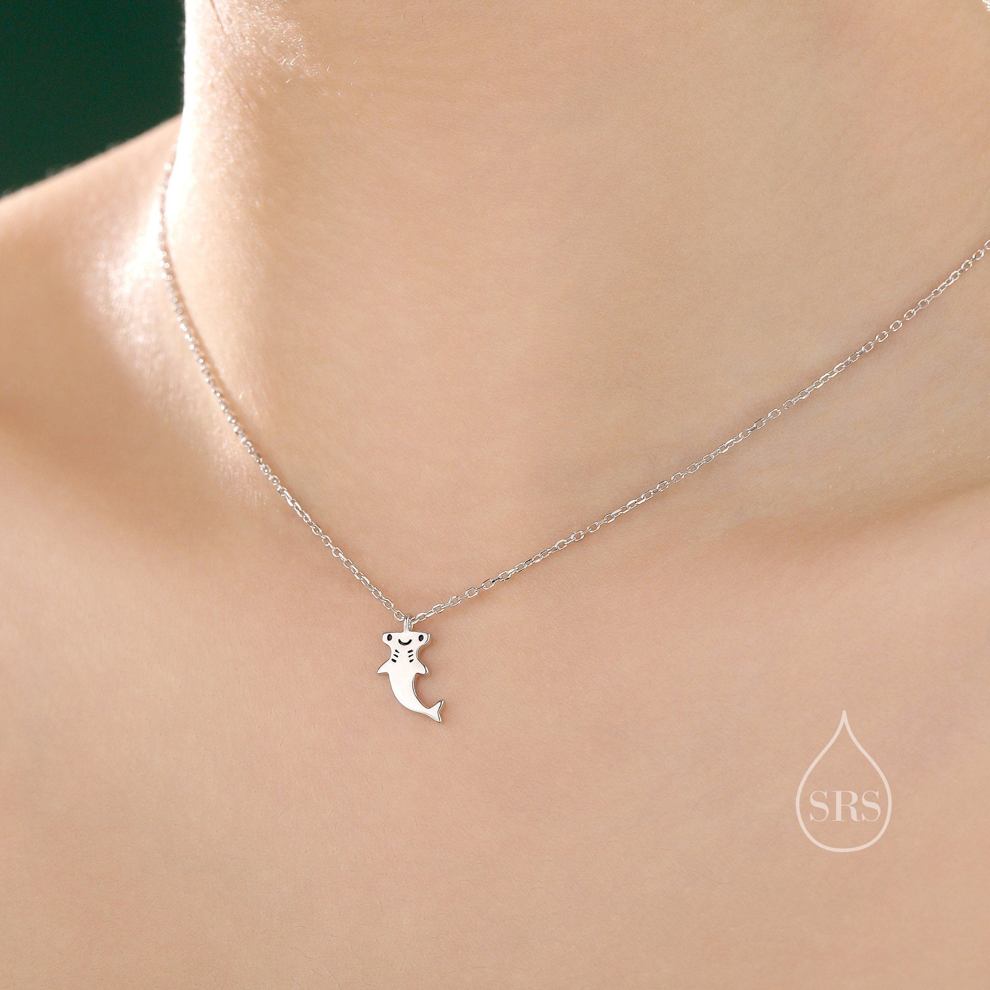 Tiny Smiling Hammerhead Shark Pendant Necklace in Sterling Silver, Silver or gold, Shark Necklace, Shark Fish Necklace, Cute Fish Necklace