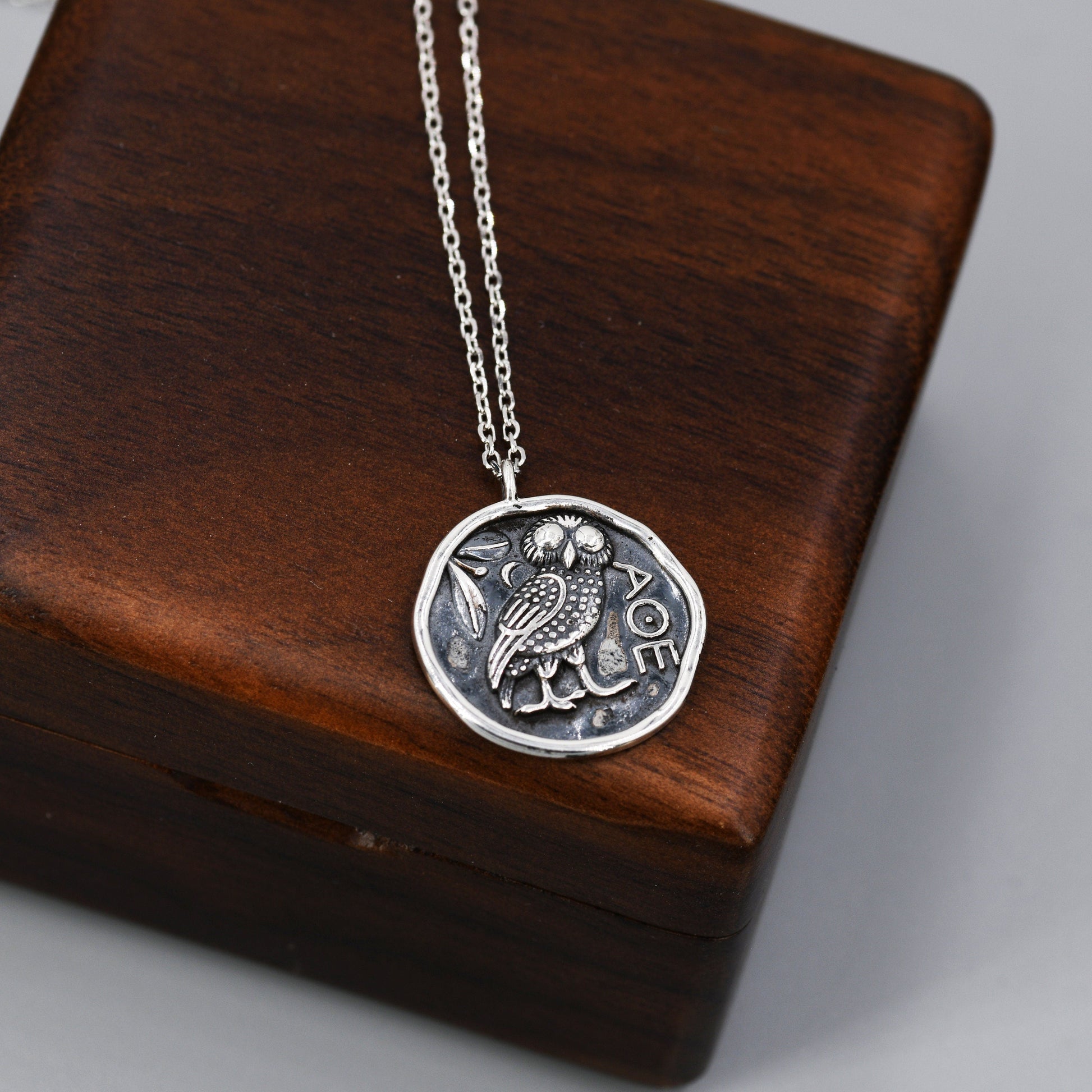 Sterling Silver Oxidised Greek Coin Pendant Necklace - Owl Coin Necklace, Owl of Athena Coin Necklace in Silver, Ancient Greek Coin Inspired .Bird necklace