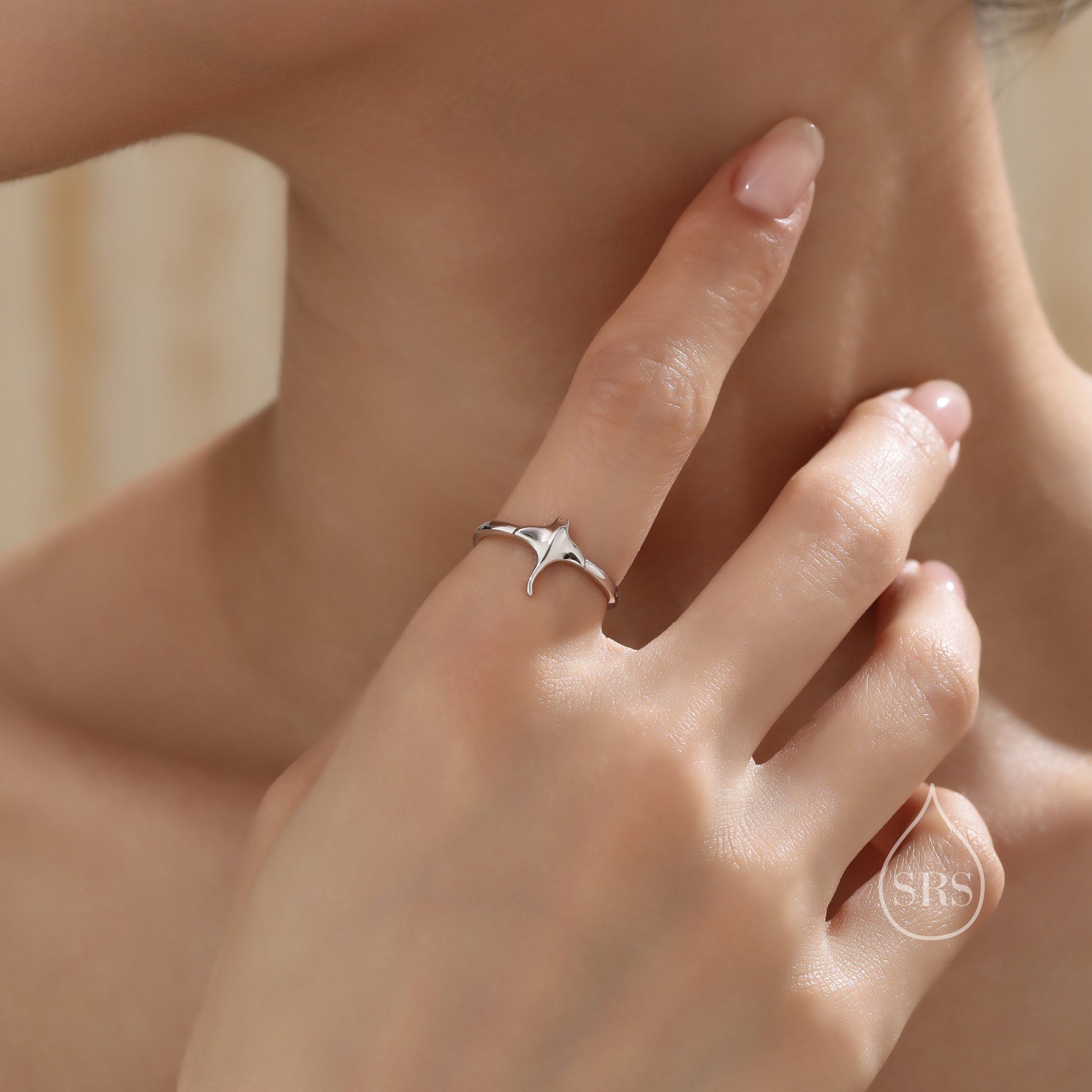 Tiny Manta Ray Ring in Sterling Silver, Adjustable Size, Manta Ray Fish Ring, Sterling Silver Stingray Ring.