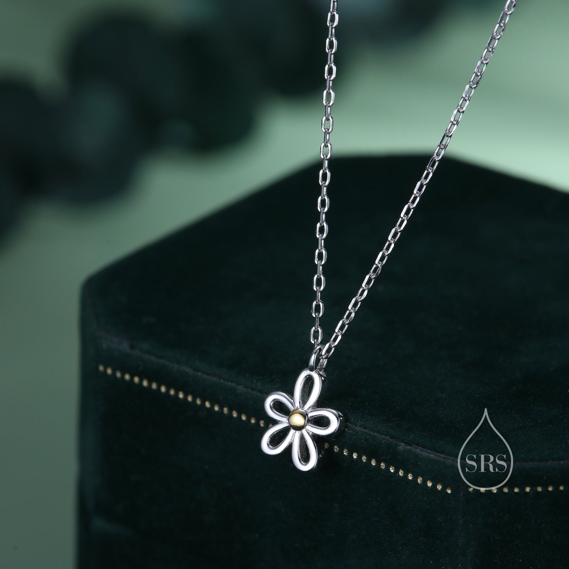Sterling Silver Dainty Forget-me-not Flower Stud Earrings and Necklace Set, Gift Set with One Gift Box Packing