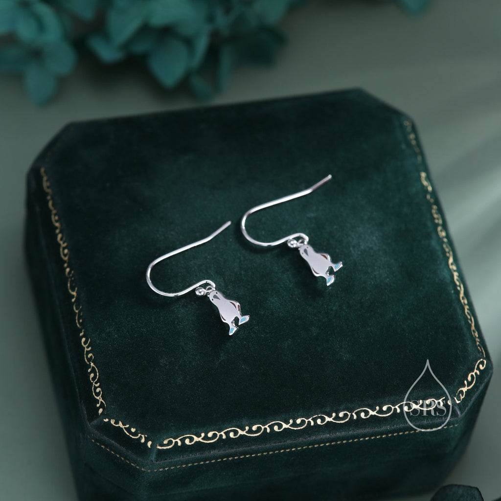 Sterling Silver Blue Footed Boobie Drop Hook Earrings, Tiny Blue-Footed Boobie Bird Dangle Earrings, Cute, Fun and Quirky Bird Jewellery