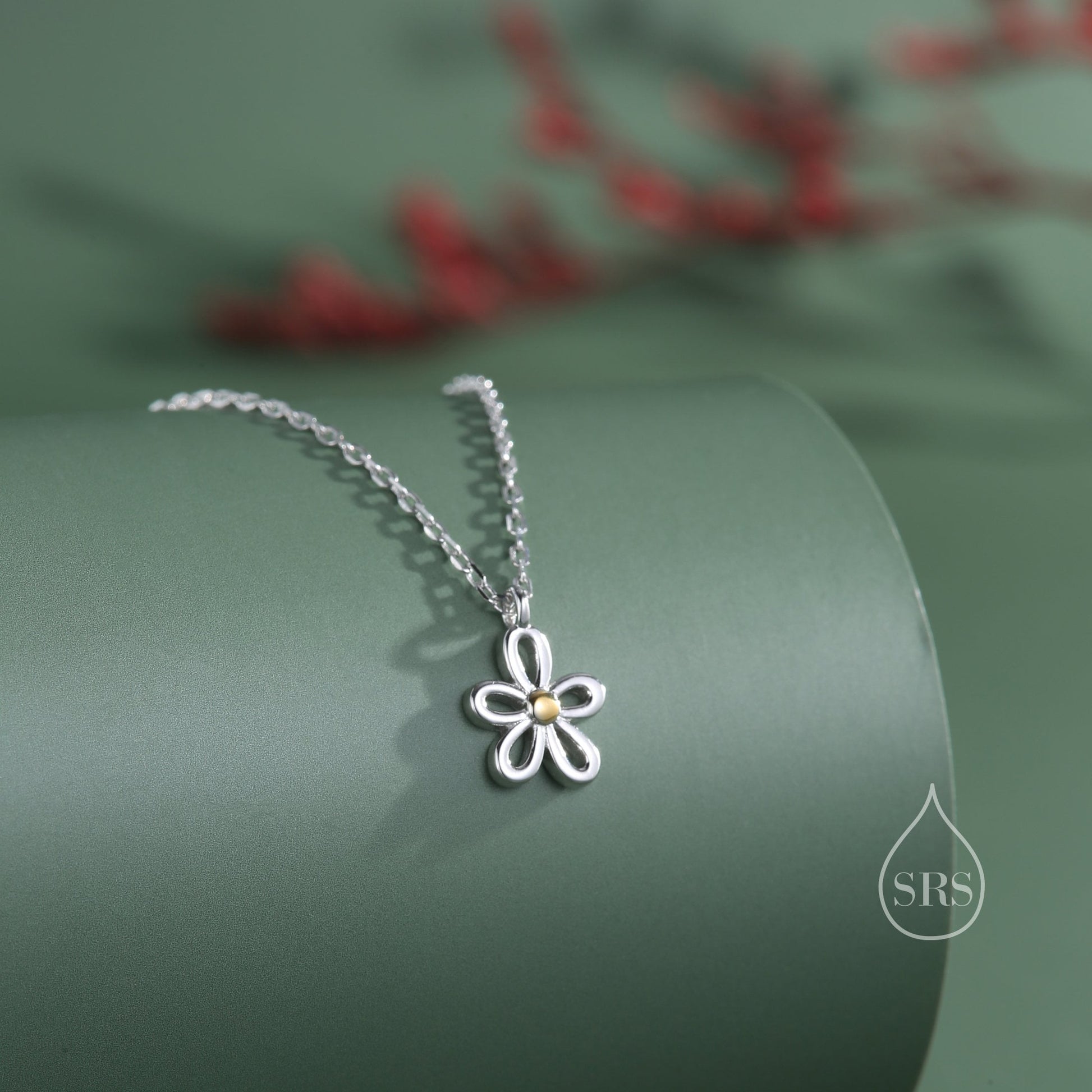 Sterling Silver Dainty Forget-me-not Flower Stud Earrings and Necklace Set, Gift Set with One Gift Box Packing