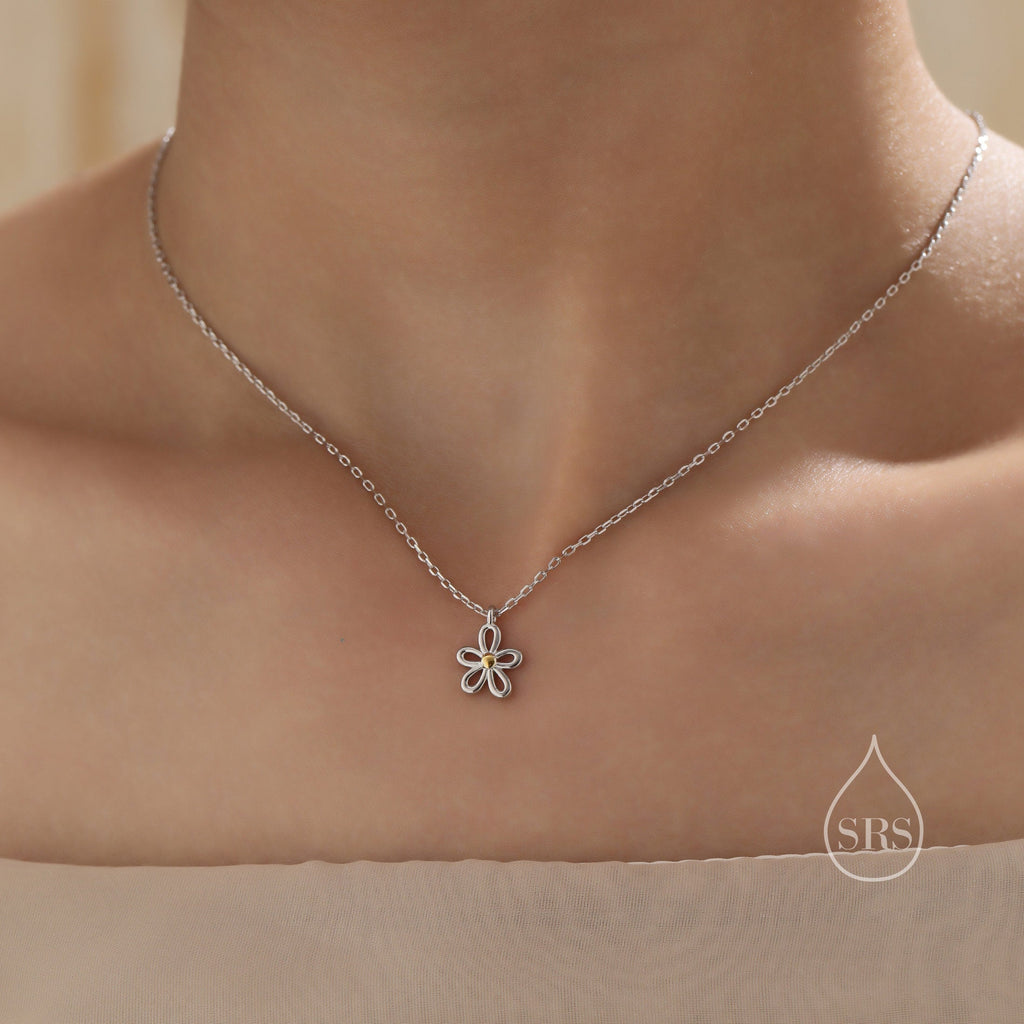 Sterling Silver Dainty Forget-me-not Flower Stud Earrings and Necklace Set, Gift Set with One Gift Box Packing
