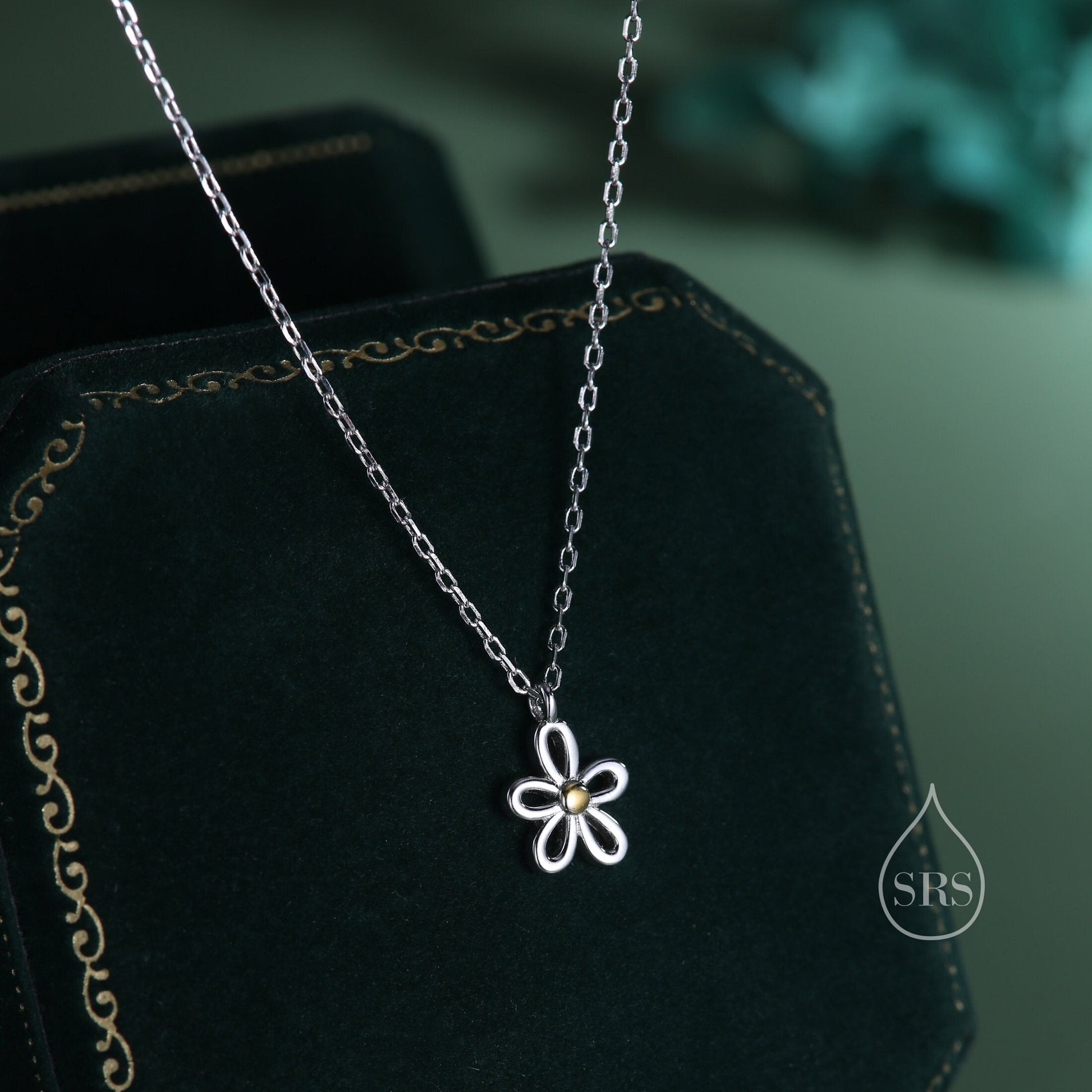 Sterling Silver Dainty Forget-me-not Flower Stud Earrings and Necklace Set, Gift Set with One Gift Box Packing