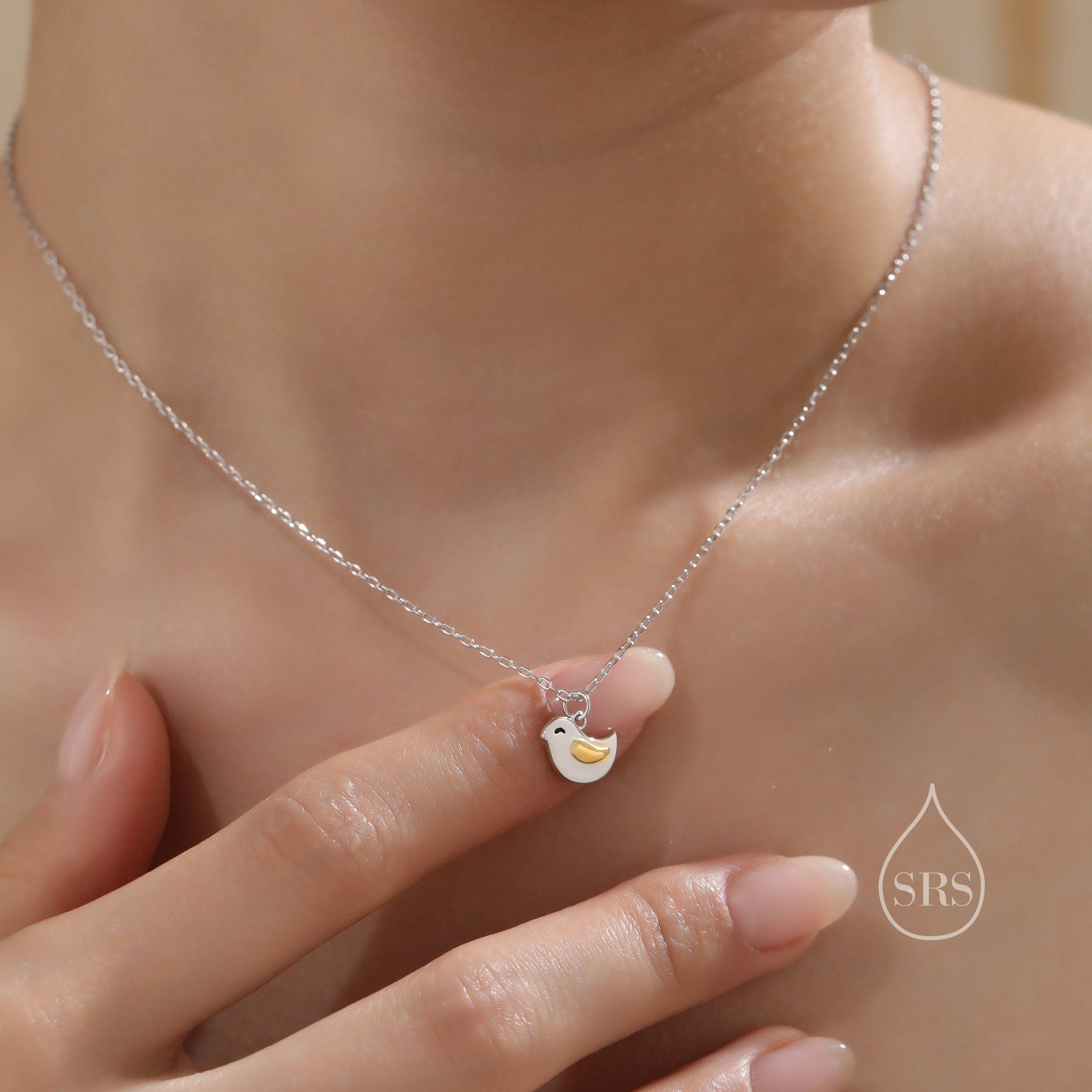 Cute Little Wren Bird Stud Earrings and Necklace Set in Sterling Silver, Gift Set with One Gift Box Packing