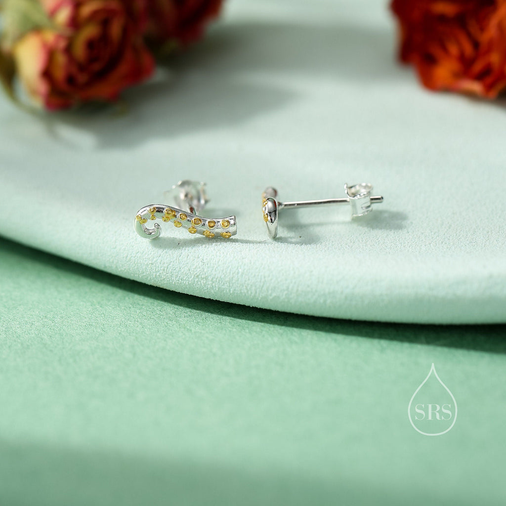 Octopus Tentacle Stud Earrings in Sterling Silver, Silver or Gold,  Dainty Earrings, Nature Inspired Animal Earrings, Stacking Earrings