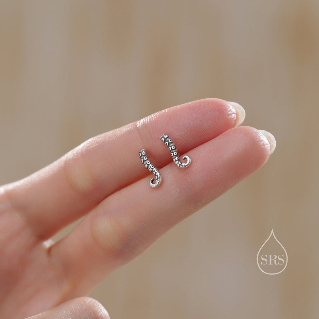 Octopus Tentacle Stud Earrings in Sterling Silver, Silver or Gold,  Dainty Earrings, Nature Inspired Animal Earrings, Stacking Earrings