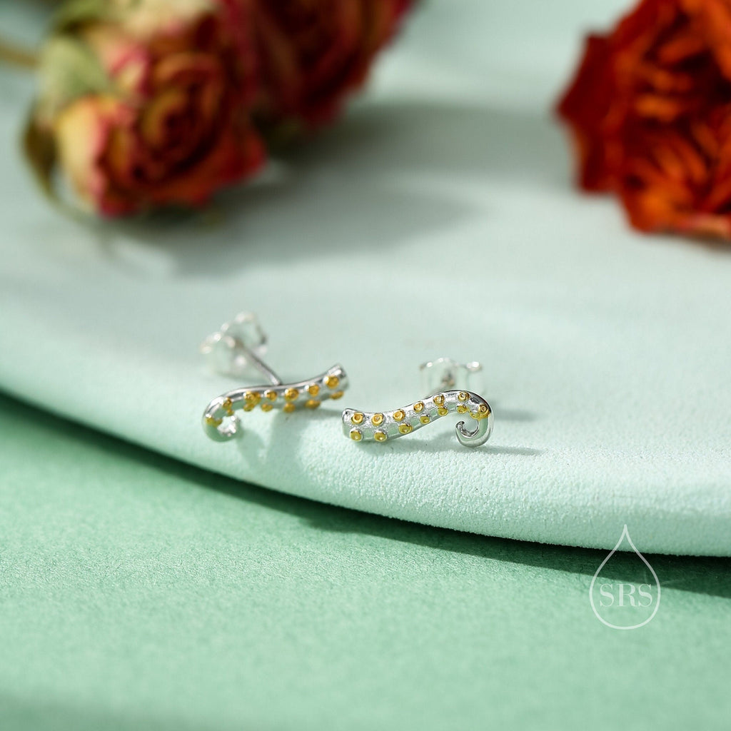 Octopus Tentacle Stud Earrings in Sterling Silver, Silver or Gold,  Dainty Earrings, Nature Inspired Animal Earrings, Stacking Earrings