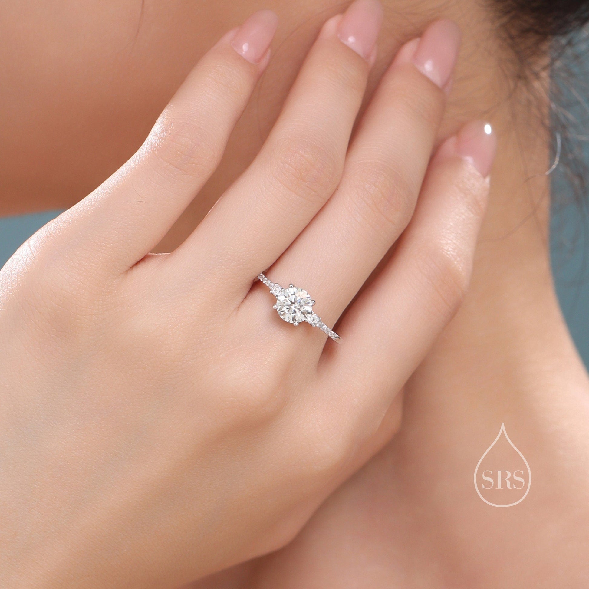 1 Carat Moissanite Ring in Sterling Silver, Silver,  Gold or Rose Gold, Diamond Ring,Engagement Ring, US 5 - 8