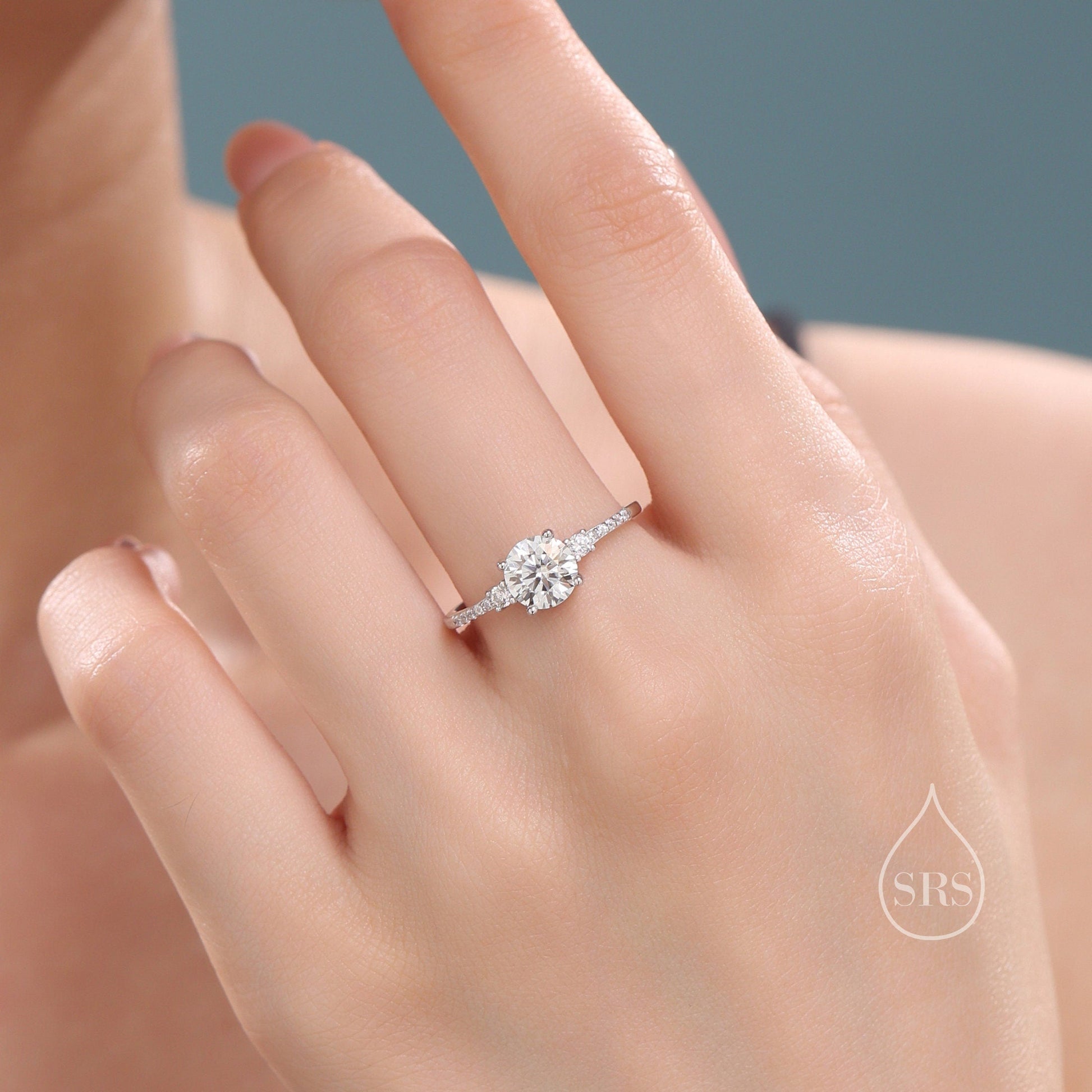 1 Carat Moissanite Ring in Sterling Silver, Silver,  Gold or Rose Gold, Diamond Ring,Engagement Ring, US 5 - 8
