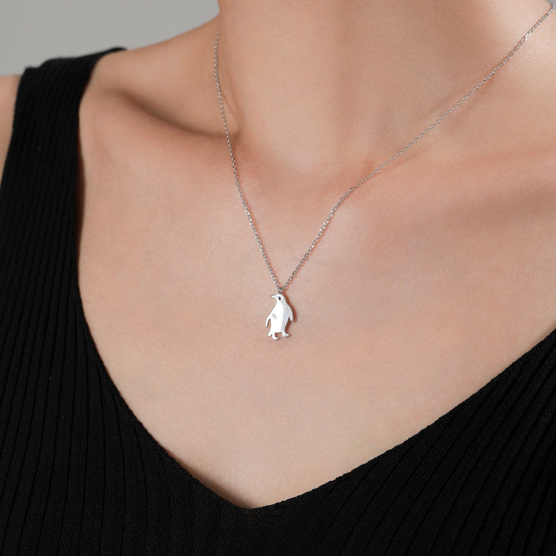 Cute Little Penguin Pendant Necklace in Sterling Silver, Silver or Gold or Rose Gold, Penguin Necklace in Silver, Bird Necklace
