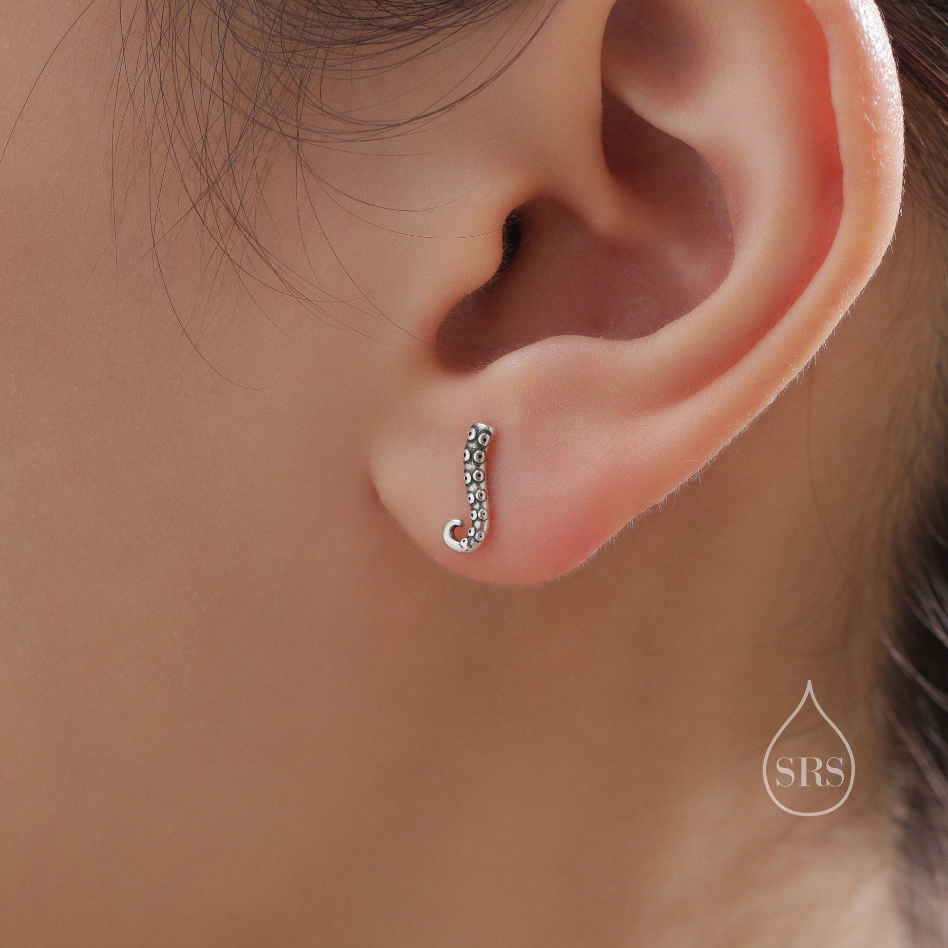 Octopus Tentacle Stud Earrings in Sterling Silver, Silver or Gold,  Dainty Earrings, Nature Inspired Animal Earrings, Stacking Earrings