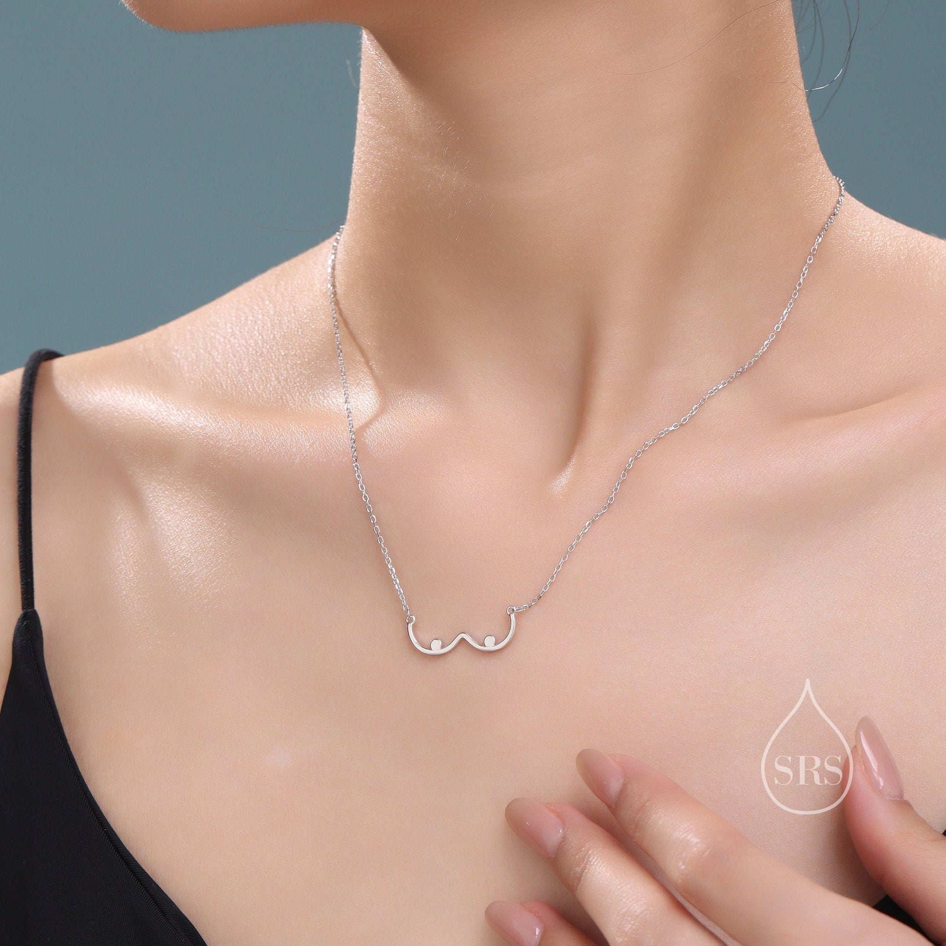 Sterling Silver Boob Stud Earrings and Pendant Necklace, Silver or Gold, Breast Pendant, Feminist Jewellery, Gift set with one Gift Box Packing