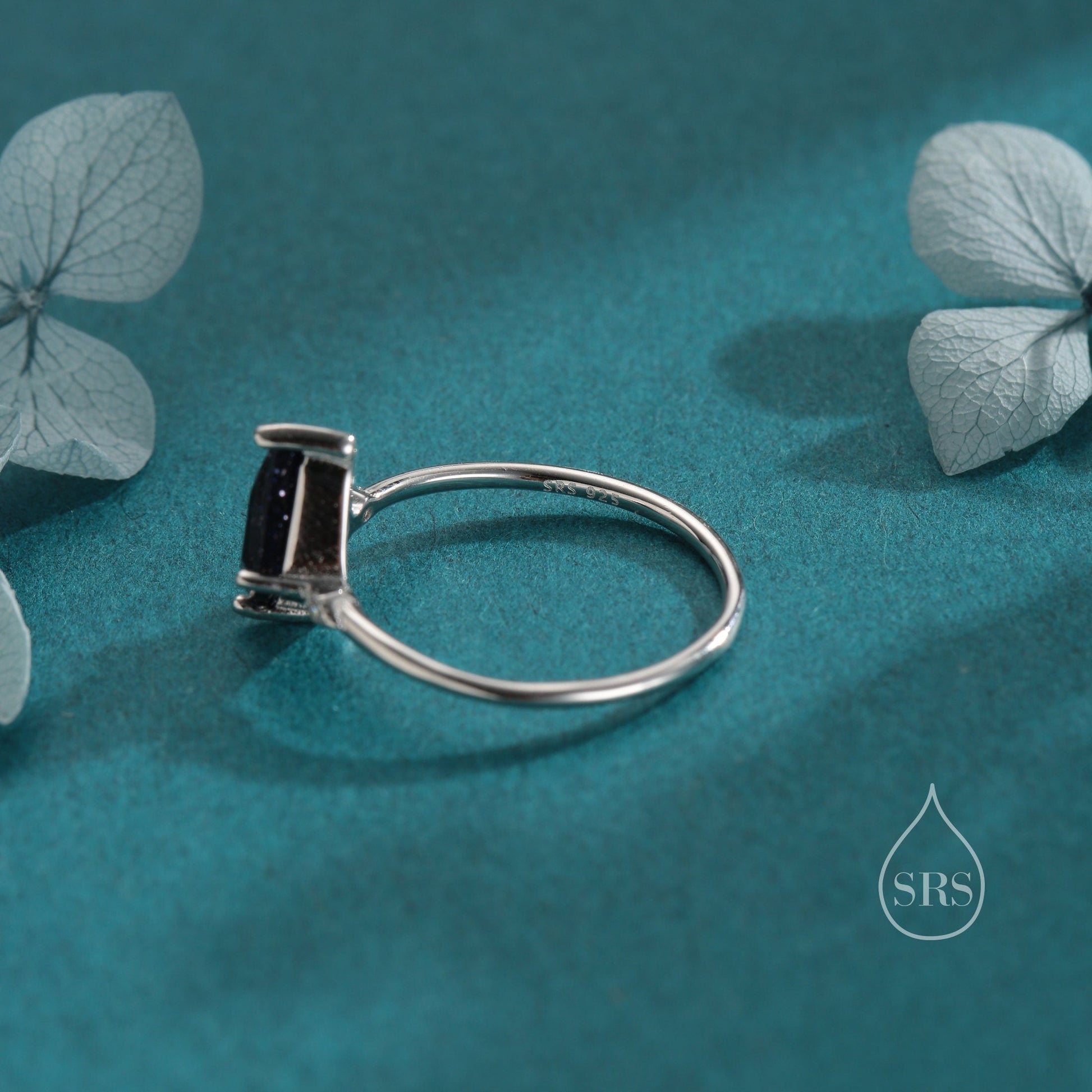 1 Carat Rhombus Cut Blue Sandstone Ring in Sterling Silver, Kite Shape Blue Sandstone Ring, US 5-8