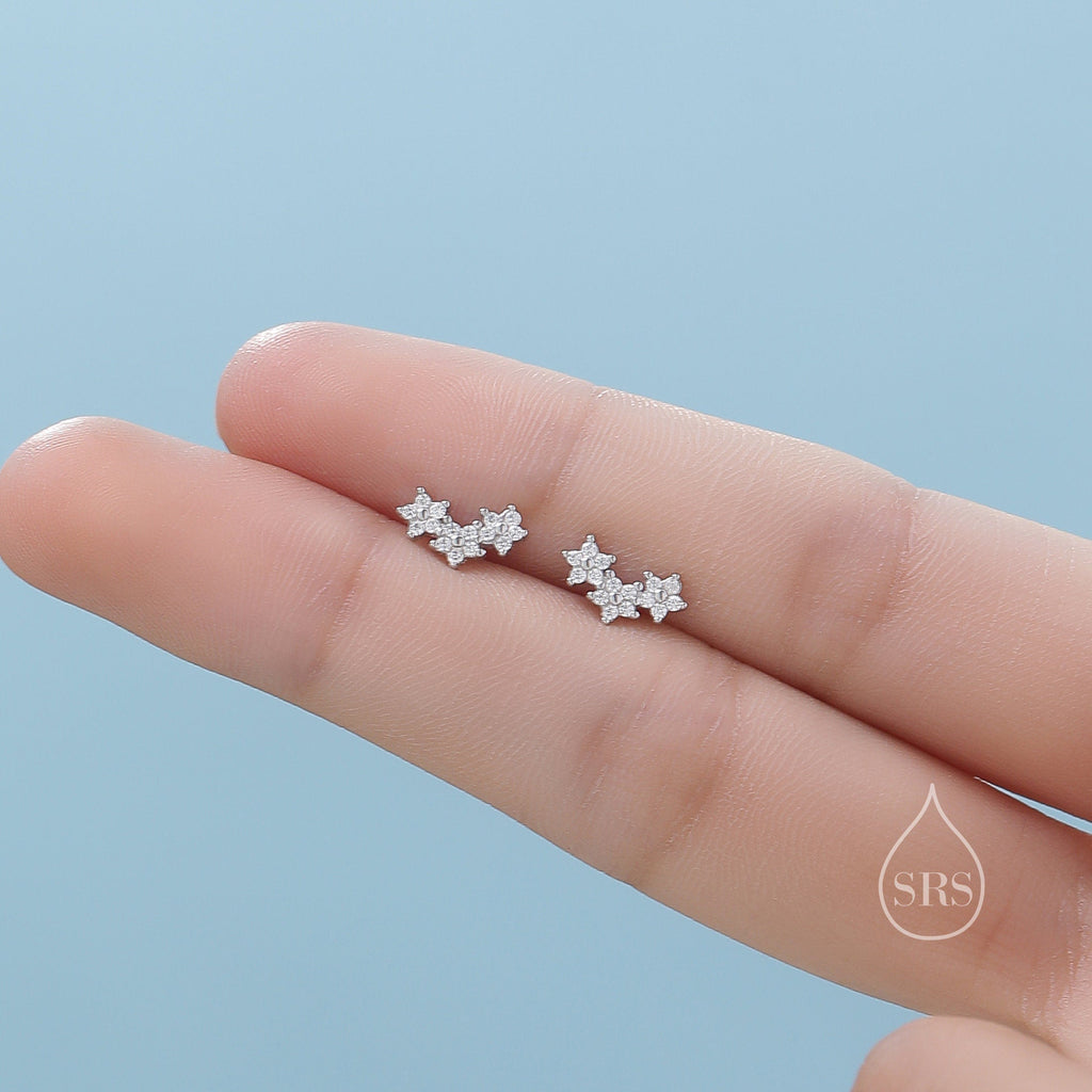 Forget Me Not CZ Internally Threaded Flat Back/ Screw Back/ Stud Earrings in Sterling Silver, Silver, Gold or Rose Gold, Flower Earrings