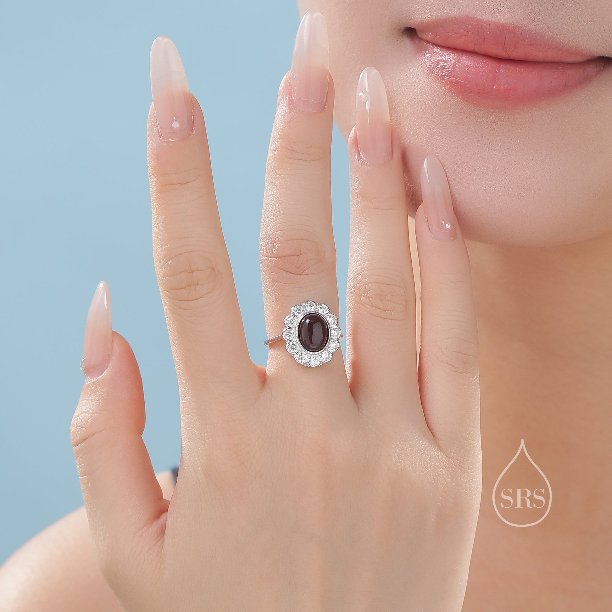 Sterling Silver Vintage Inspired Dark Garnet CZ Ring, Adjustable Size,  Natural Red Garnet Ring, Vintage Style Genuine Garnet Ring