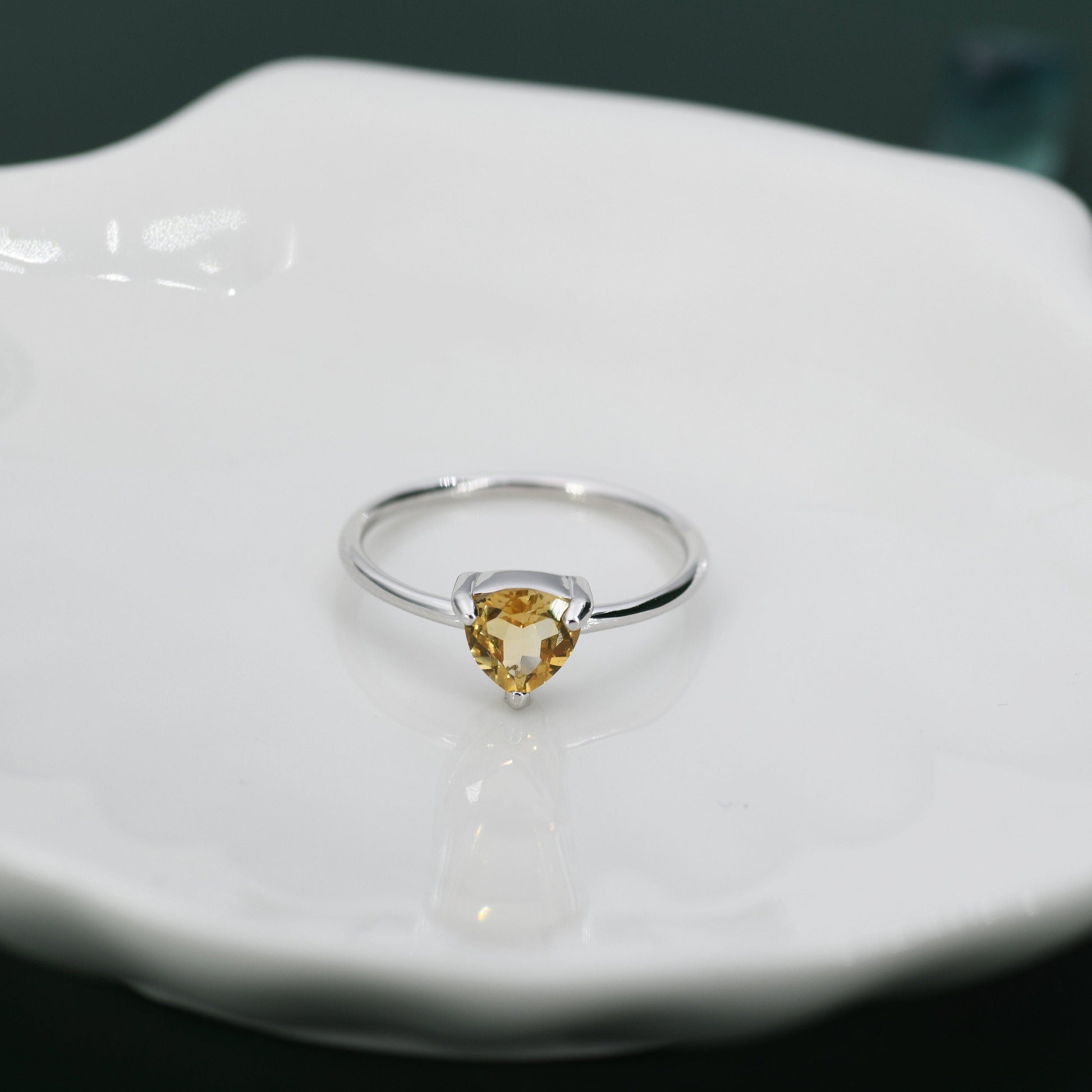 Genuine Yellow Citrine Ring in Sterling Silver, US 5-8, Natural Trillion Cut Citrine Ring, Stacking Rings,