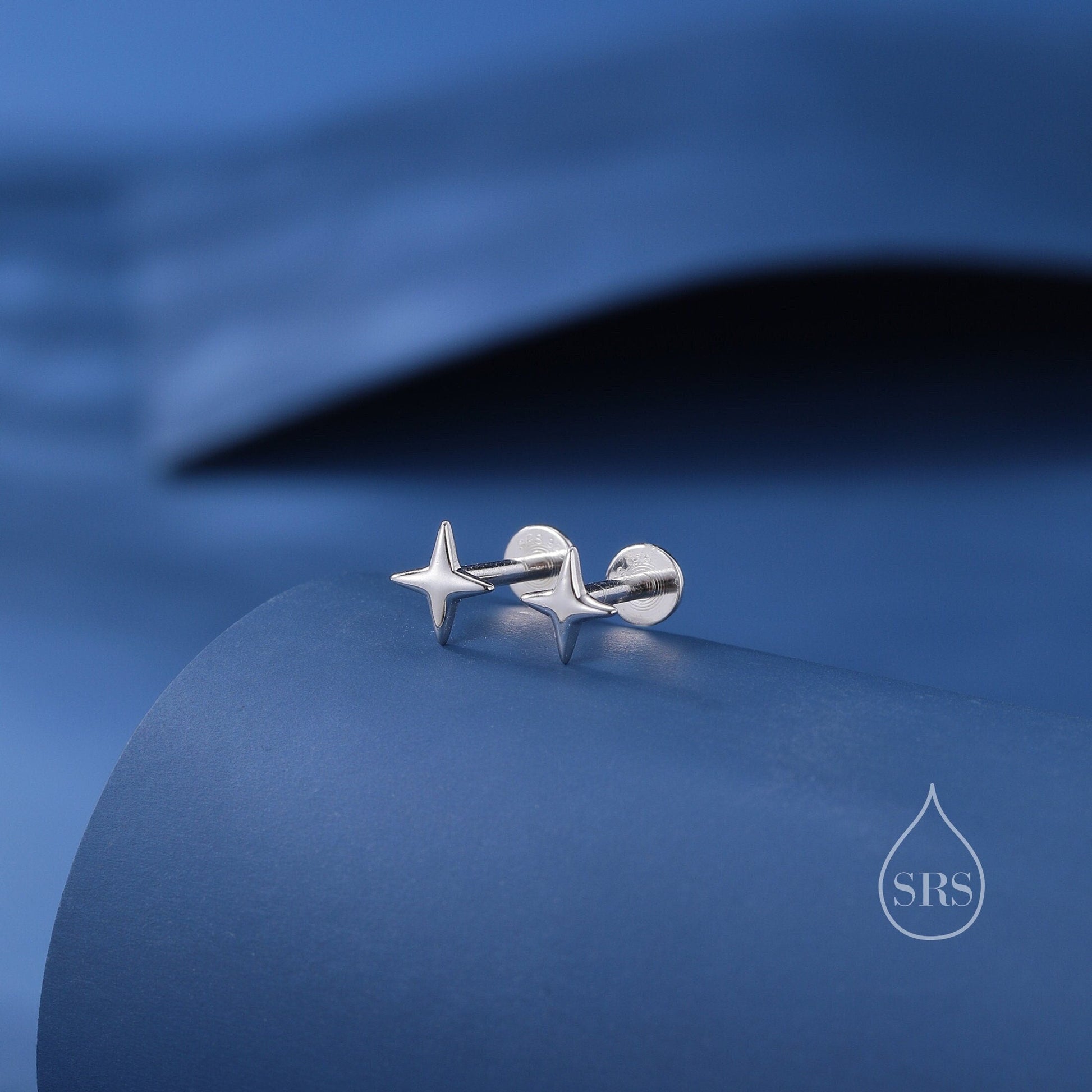 Four Point Star Internally Threaded Flat Back/Screw back/Stud Earrings in Sterling Silver, Tiny Star Earrings