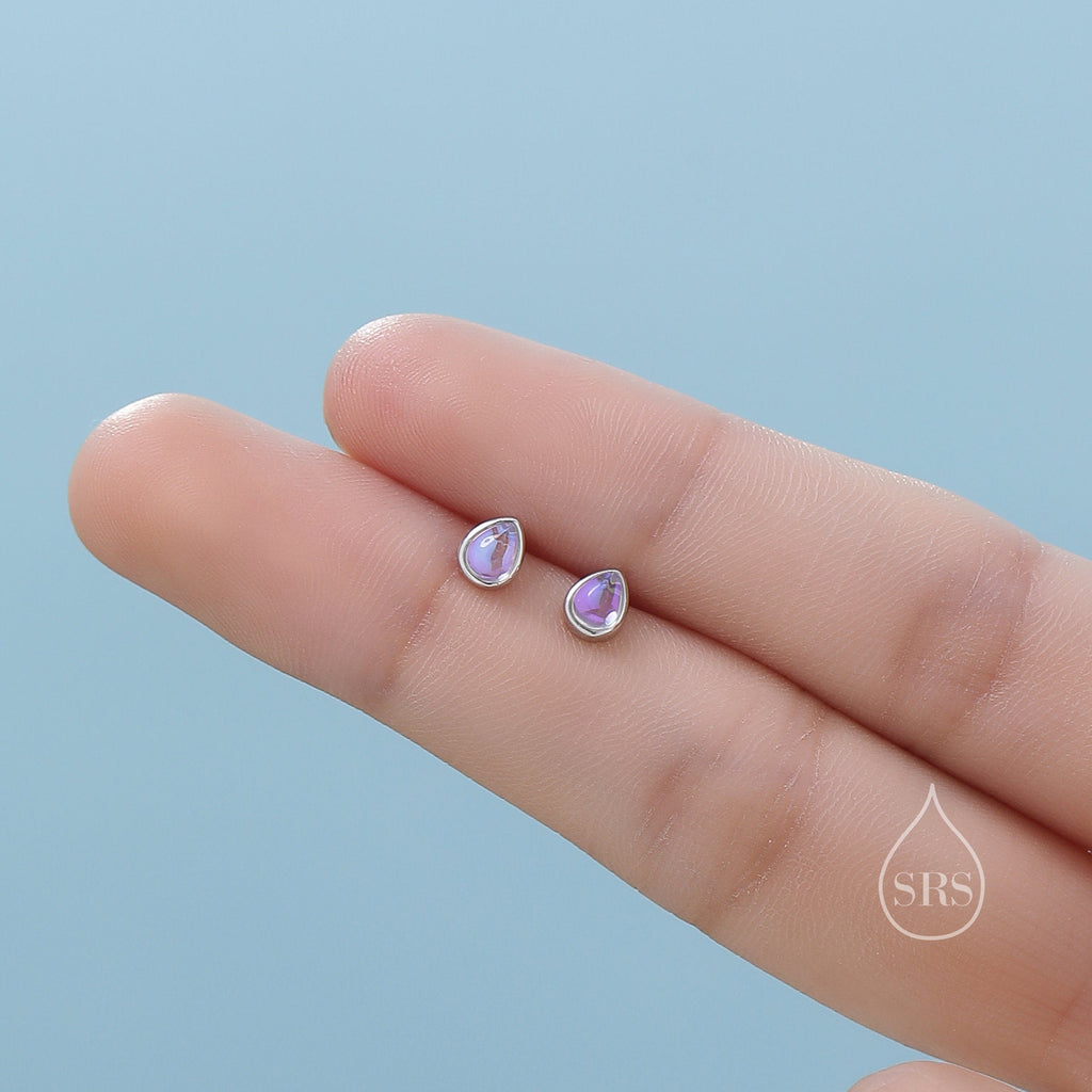 Moonstone Droplet Screw Back / Internally Threaded Flat Back Earrings in Sterling Silver, Silver or Gold or Rose Gold, Lab Moonstone