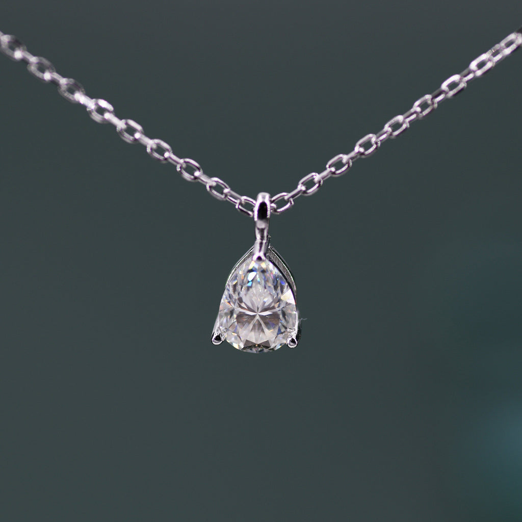 0.8 Carat Moissanite Solitaire Pear Cut Pendant Necklace  in Sterling Silver, 5*7mm Moissanite Diamond Droplet Necklace,  Genuine Moissanite