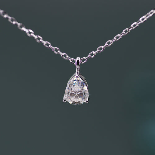 0.8 Carat Moissanite Solitaire Pear Cut Pendant Necklace  in Sterling Silver, 5*7mm Moissanite Diamond Droplet Necklace,  Genuine Moissanite