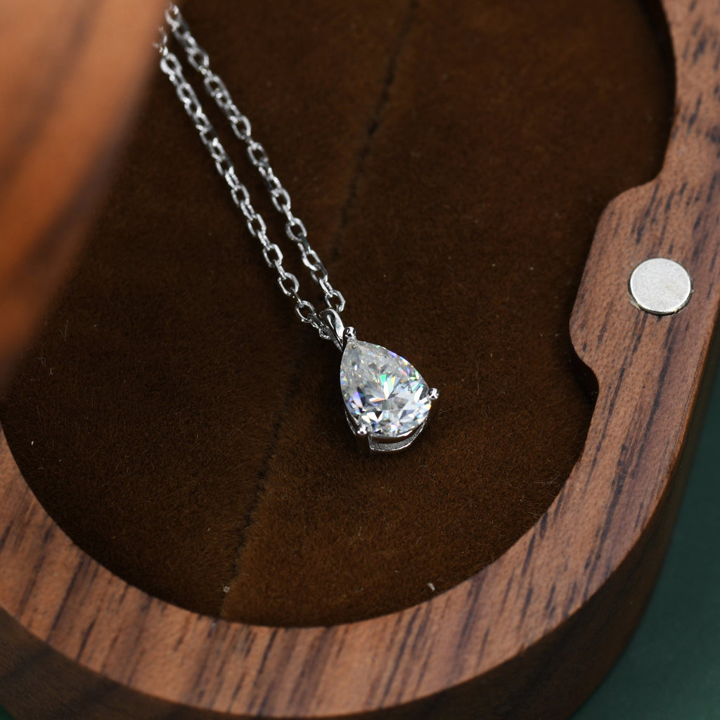 0.8 Carat Moissanite Solitaire Pear Cut Pendant Necklace  in Sterling Silver, 5*7mm Moissanite Diamond Droplet Necklace,  Genuine Moissanite
