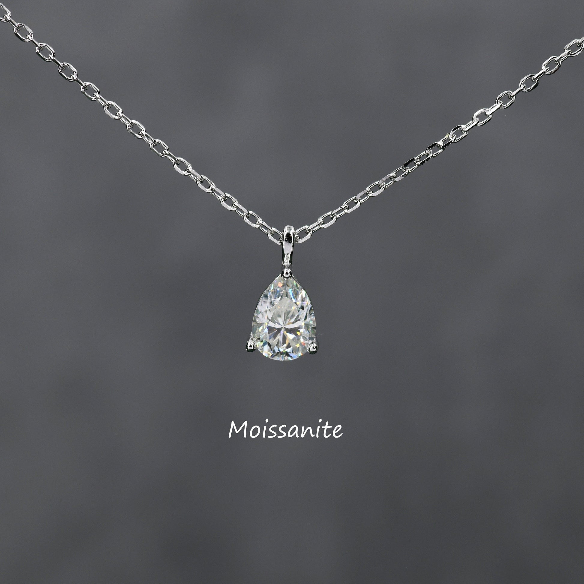 0.8 Carat Moissanite Solitaire Pear Cut Pendant Necklace  in Sterling Silver, 5*7mm Moissanite Diamond Droplet Necklace,  Genuine Moissanite