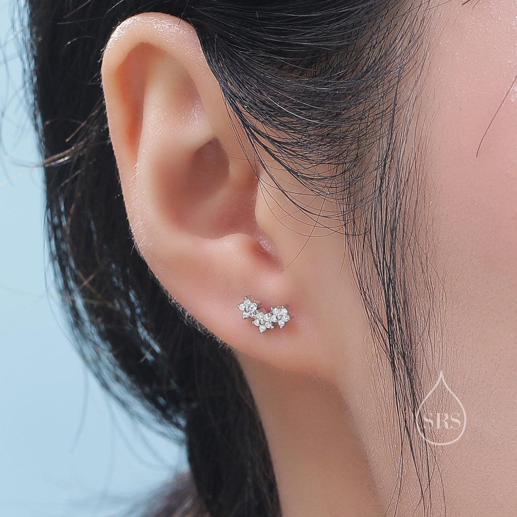 CZ Forget Me Not Internally Threaded Flat Back/ Screw Back/ Stud Earrings in Sterling Silver, Silver, Gold or Rose Gold, Flower Earrings