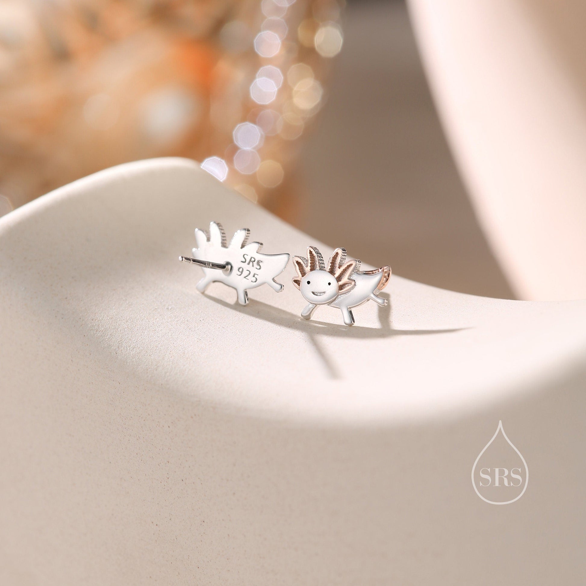 Tiny Axolotl Internally Threaded Flat Back/ Screw Back / Stud Earrings in Sterling Silver - Sea Creature Stud Earrings