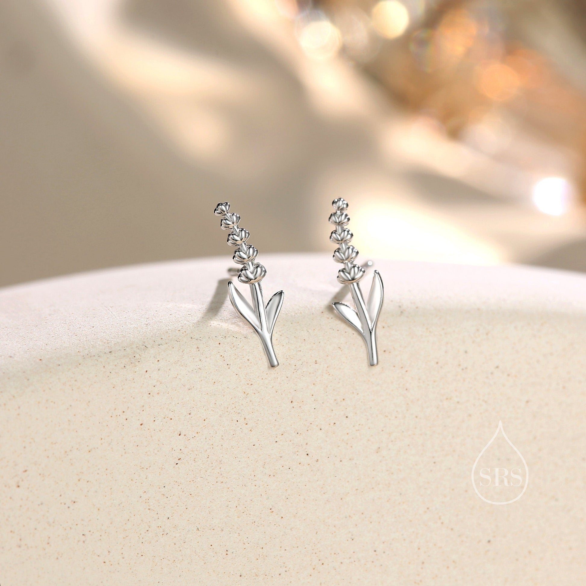 Extra Tiny Lavender Stud Earrings and Pendant Necklace in Sterling Silver, Silver or Gold or Rose Gold, Gift Set with One Gift Box Packing