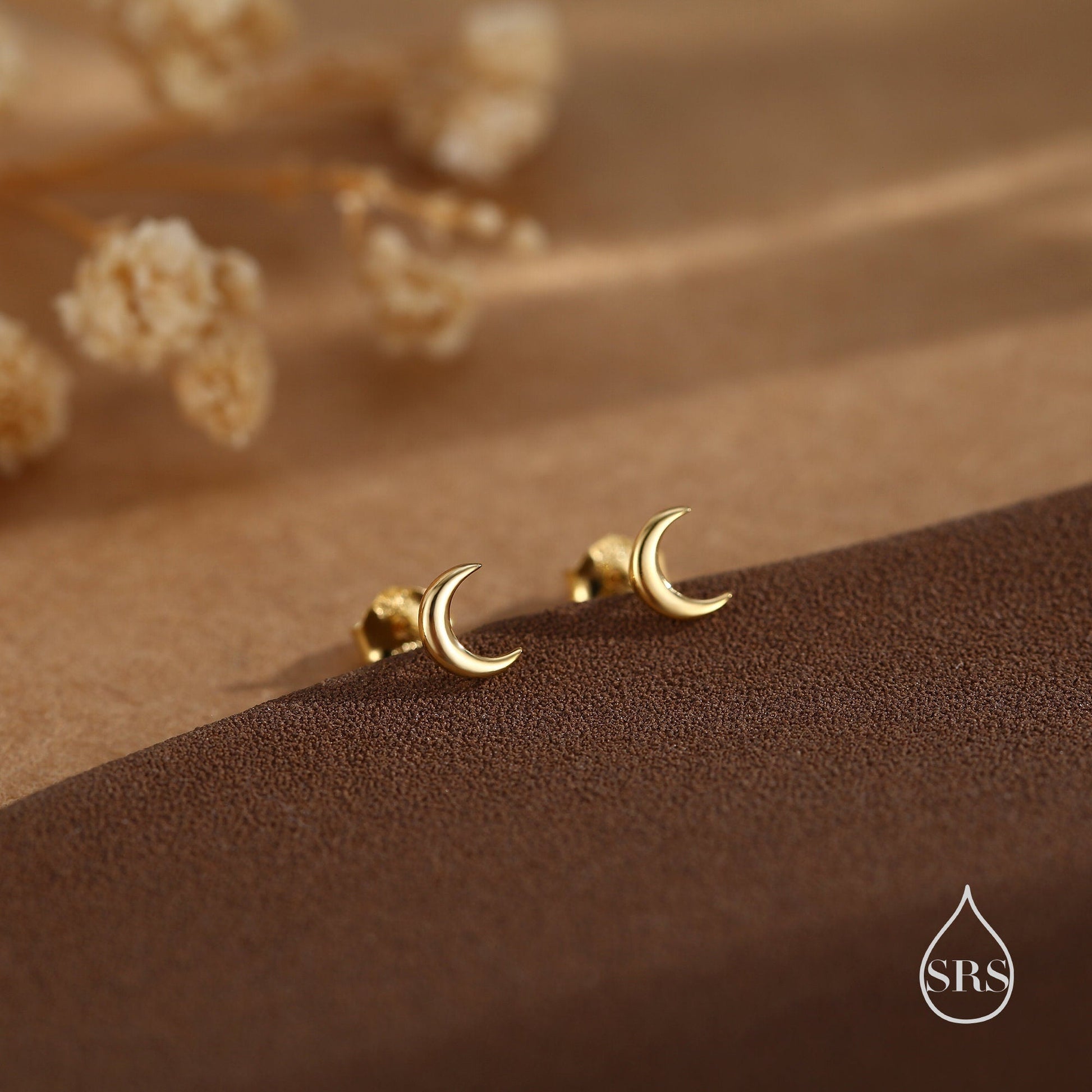 Tiny Moon Earrings in Sterling Silver, Silver or Gold or Rose Gold, Available as Flat Back / Screw Back Earrings, Celestial Earrings,
