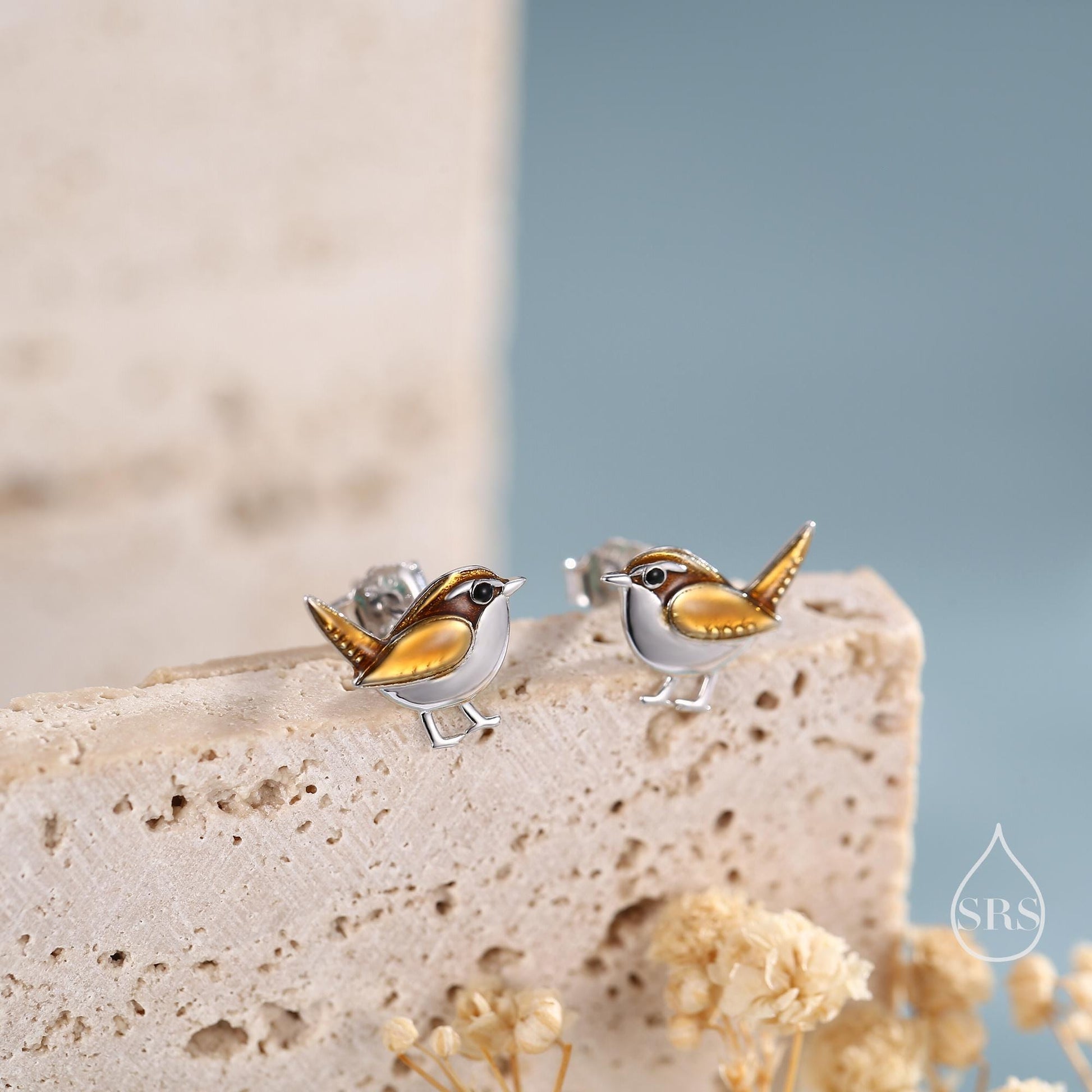 Sterling Silver Tiny Wren Bird Stud Earrings Earrings, Silver Wren Earrings,  Cute Sparrow Earrings