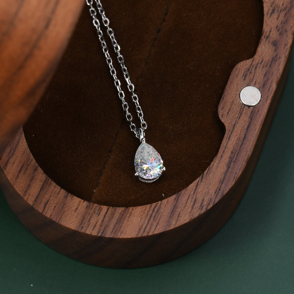 0.8 Carat Moissanite Solitaire Pear Cut Pendant Necklace  in Sterling Silver, 5*7mm Moissanite Diamond Droplet Necklace,  Genuine Moissanite