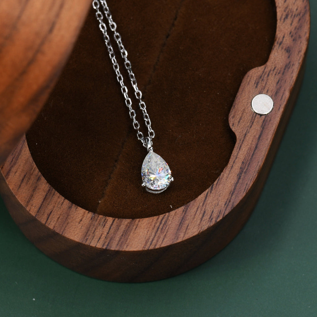 0.8 Carat Moissanite Solitaire Pear Cut Pendant Necklace  in Sterling Silver, 5*7mm Moissanite Diamond Droplet Necklace,  Genuine Moissanite