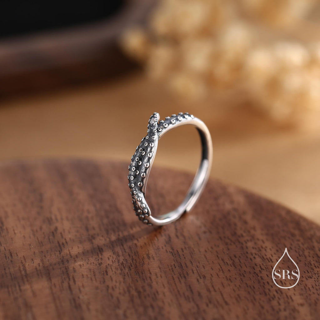Oxidised Sterling Silver Octopus Tenacles Ring, Adjustable Size, Squid Fish Ring, Octopus Ring